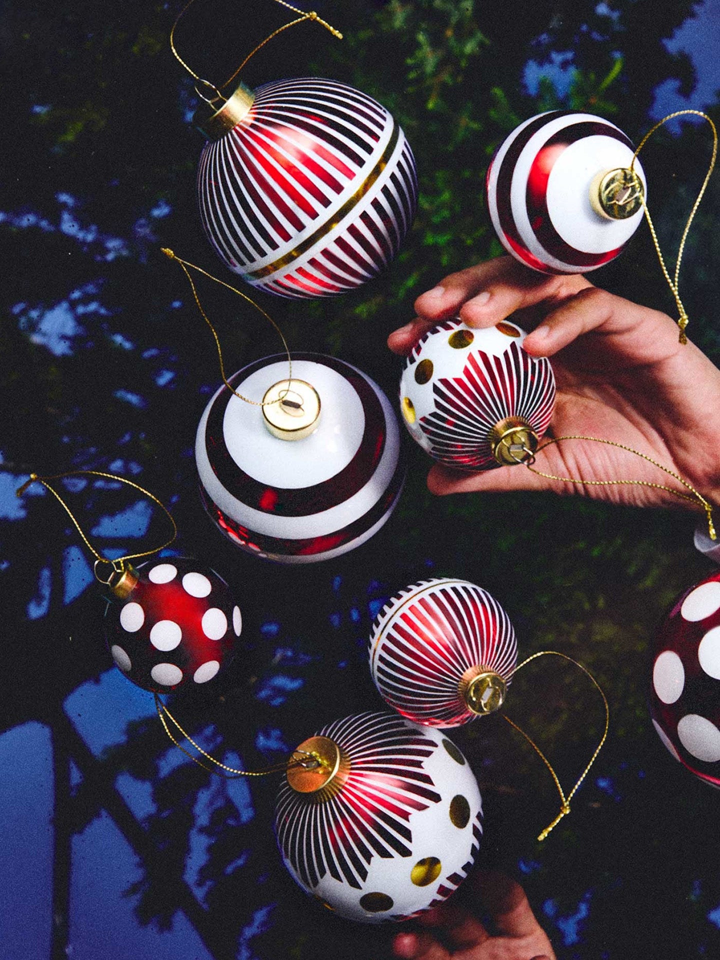 Delight stripes & dots Christmas baubles, set of 2