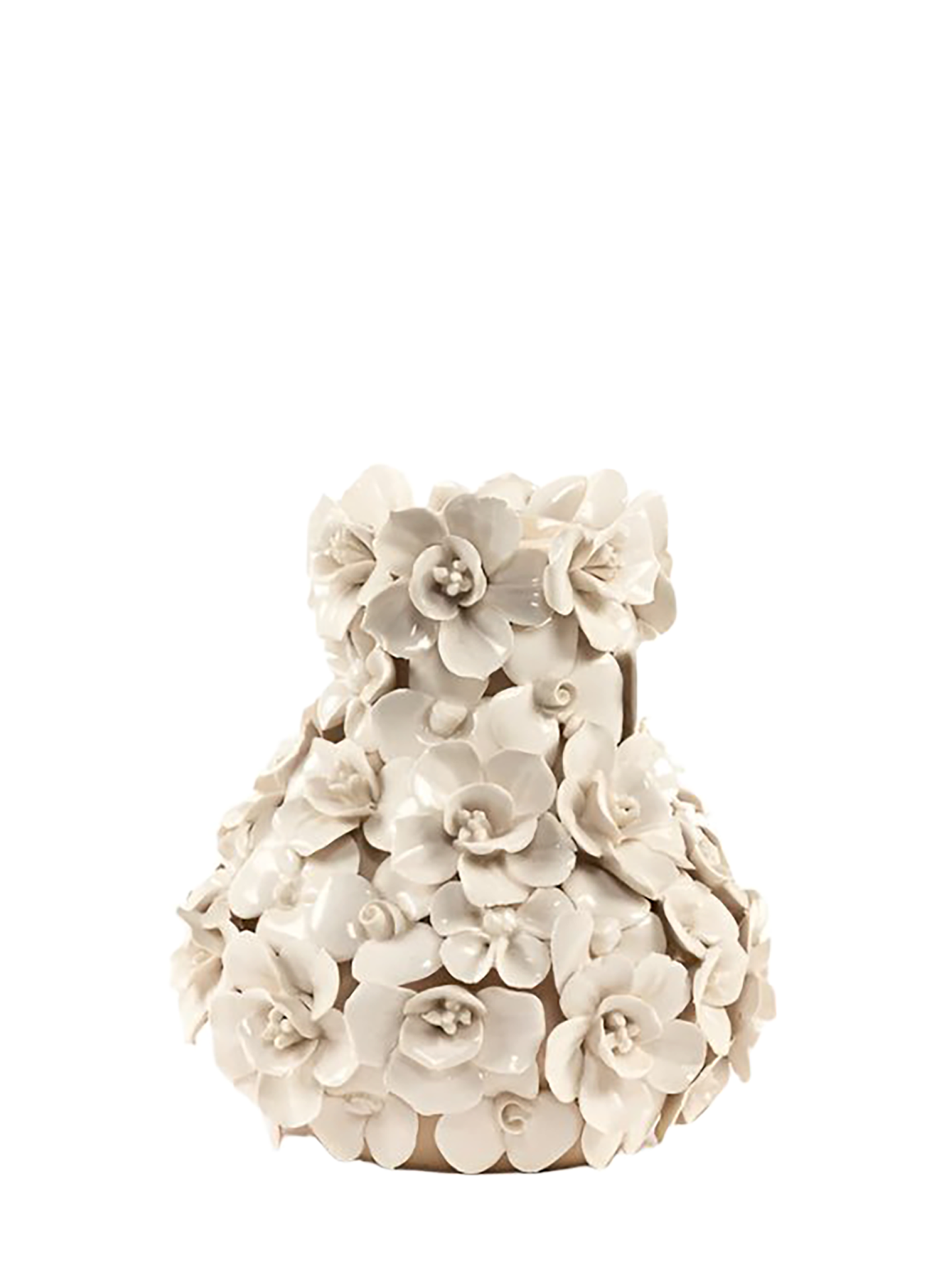 Vase deco with flowers, white (H 17cm)