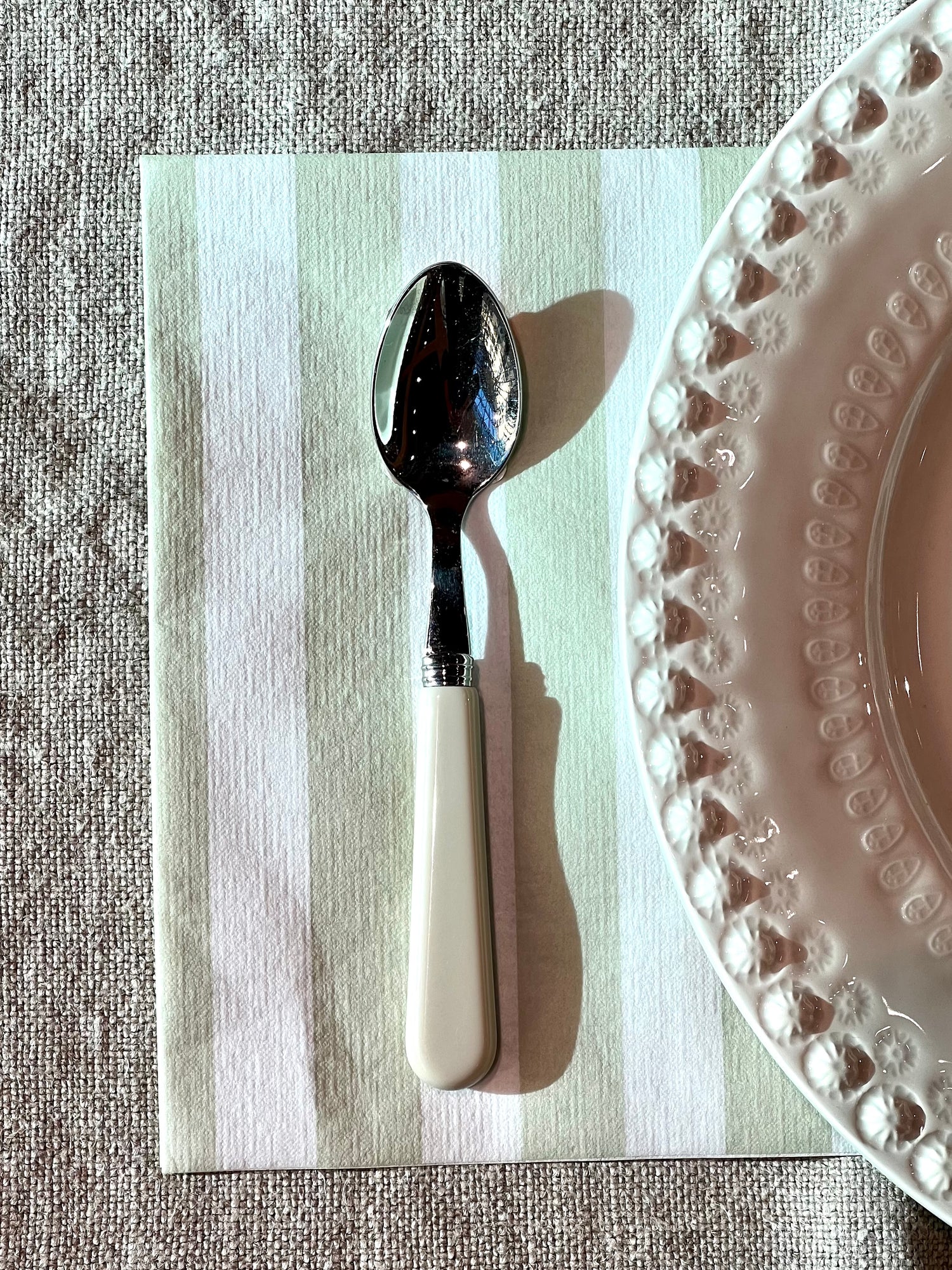 Striped dinner napkin, olive green (40 x 40cm)