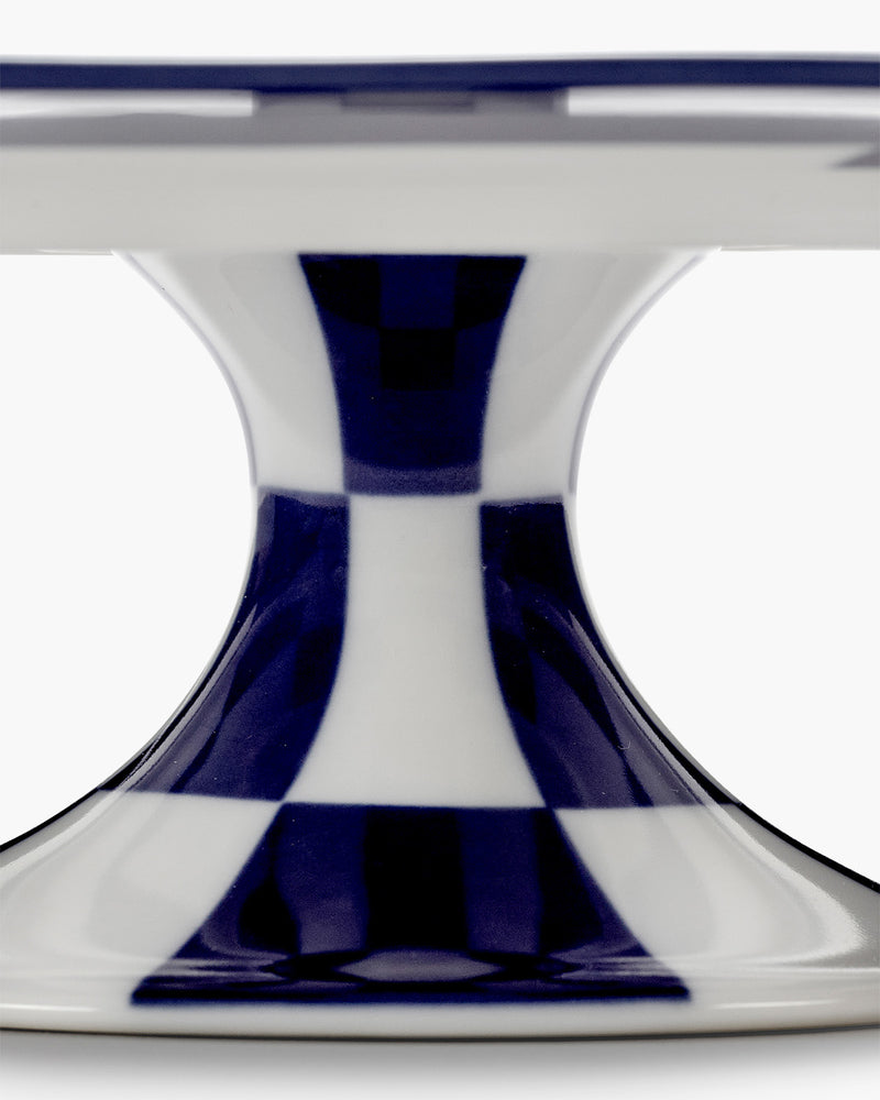 Checkerboard cake stand Fête des Bêtes, blue-white