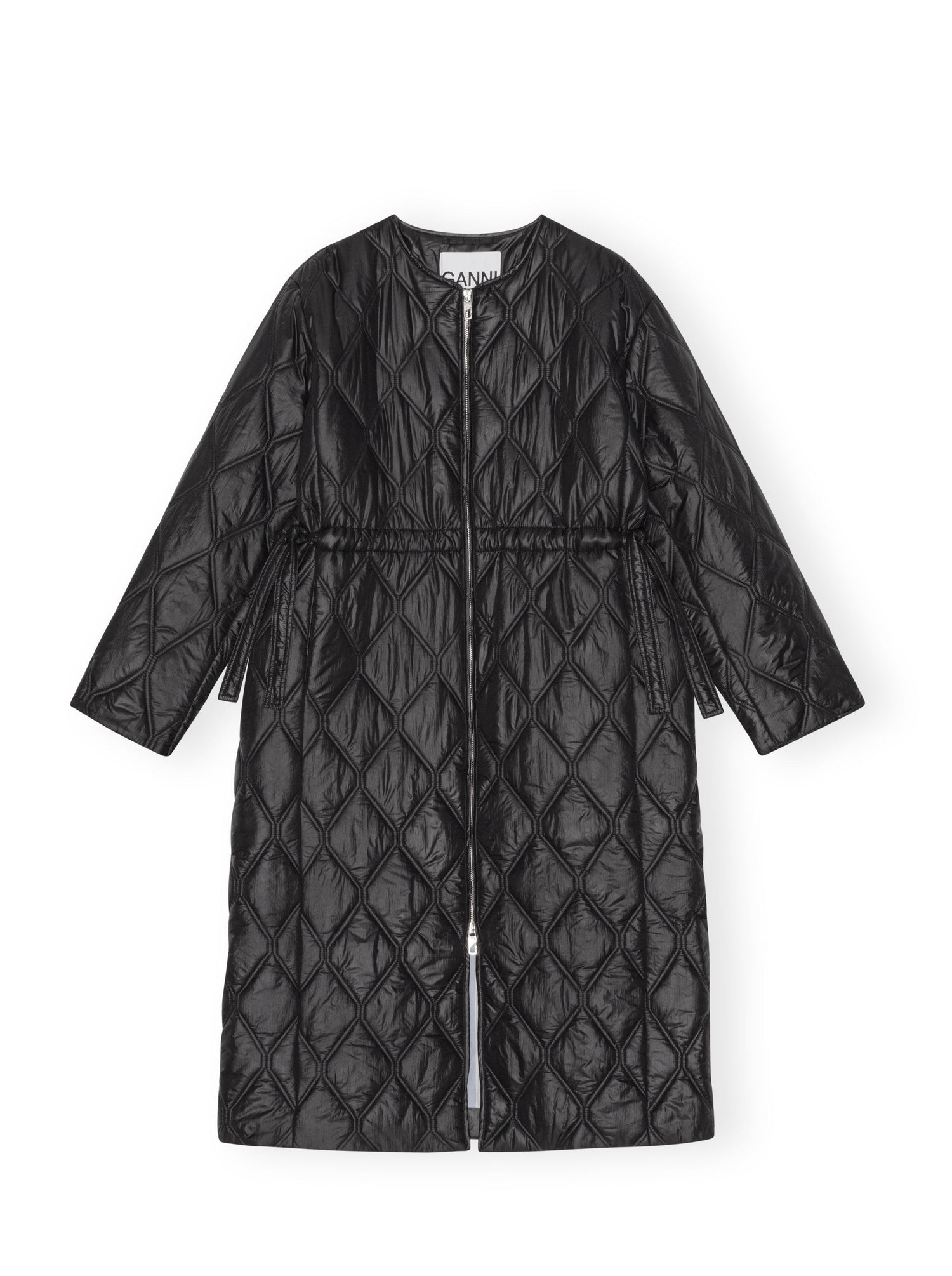 Shiny Quilt Long Coat, black