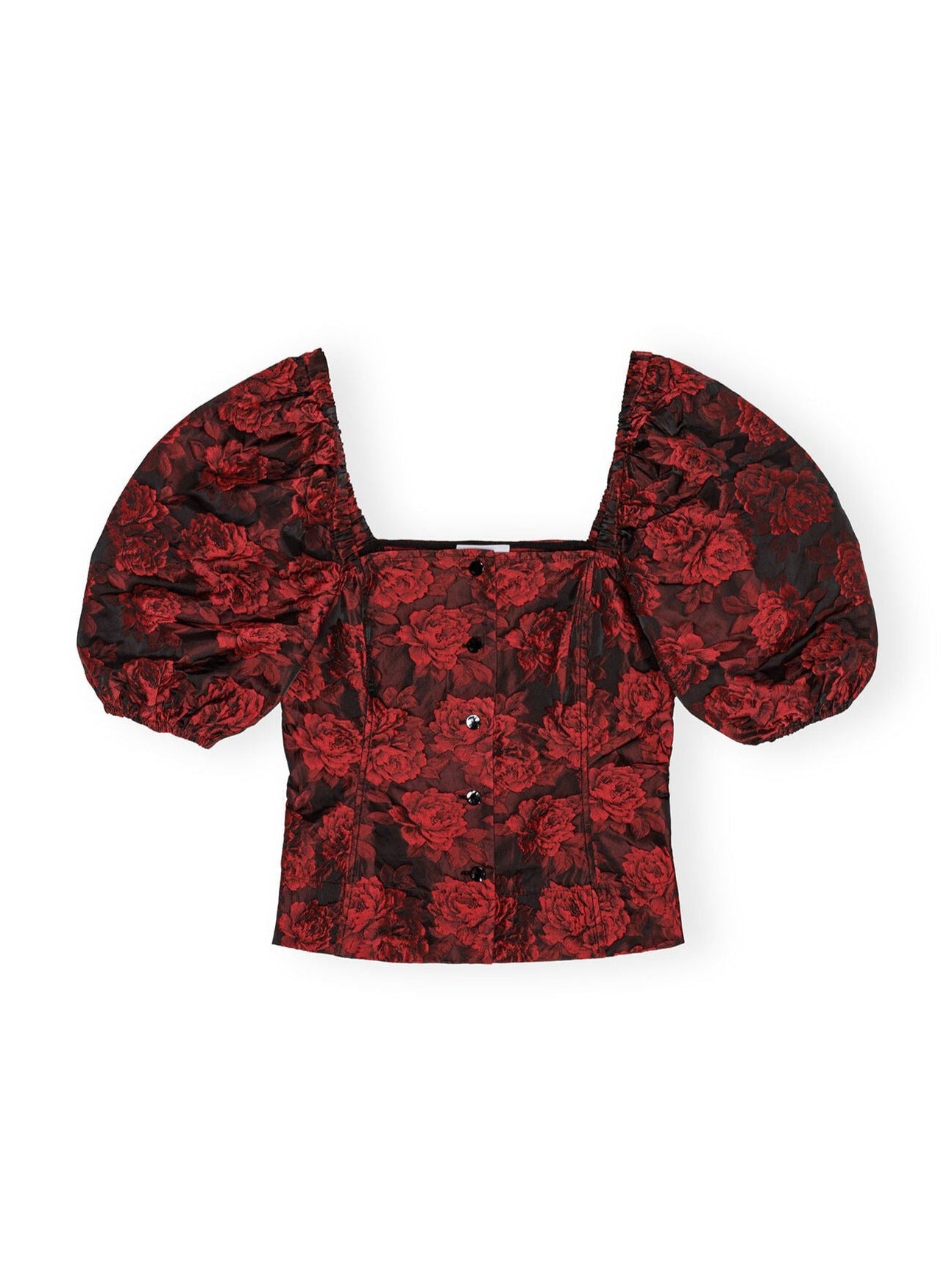 Botanical Jacquard Fitted Blouse, high risk red