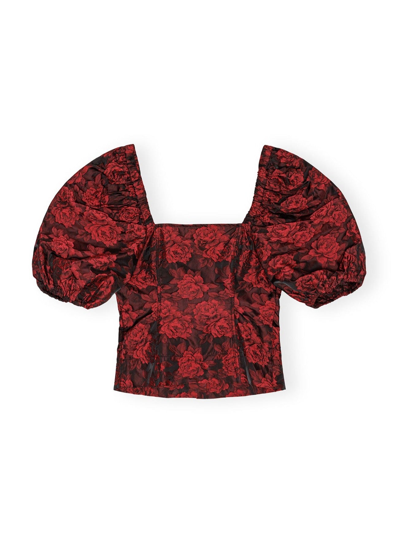 Botanical Jacquard Fitted Blouse, high risk red