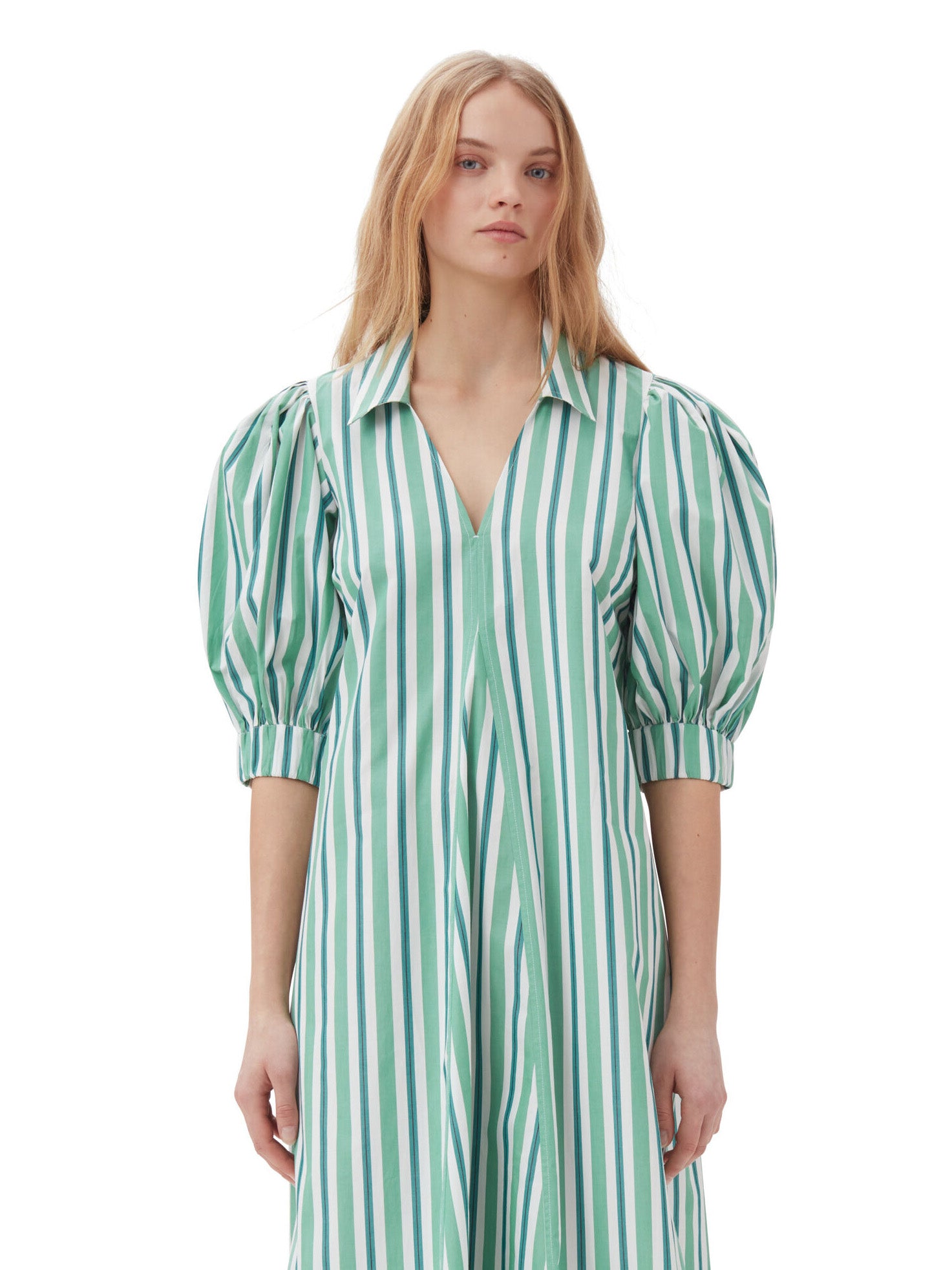 Stripe Cotton Collar Long Dress