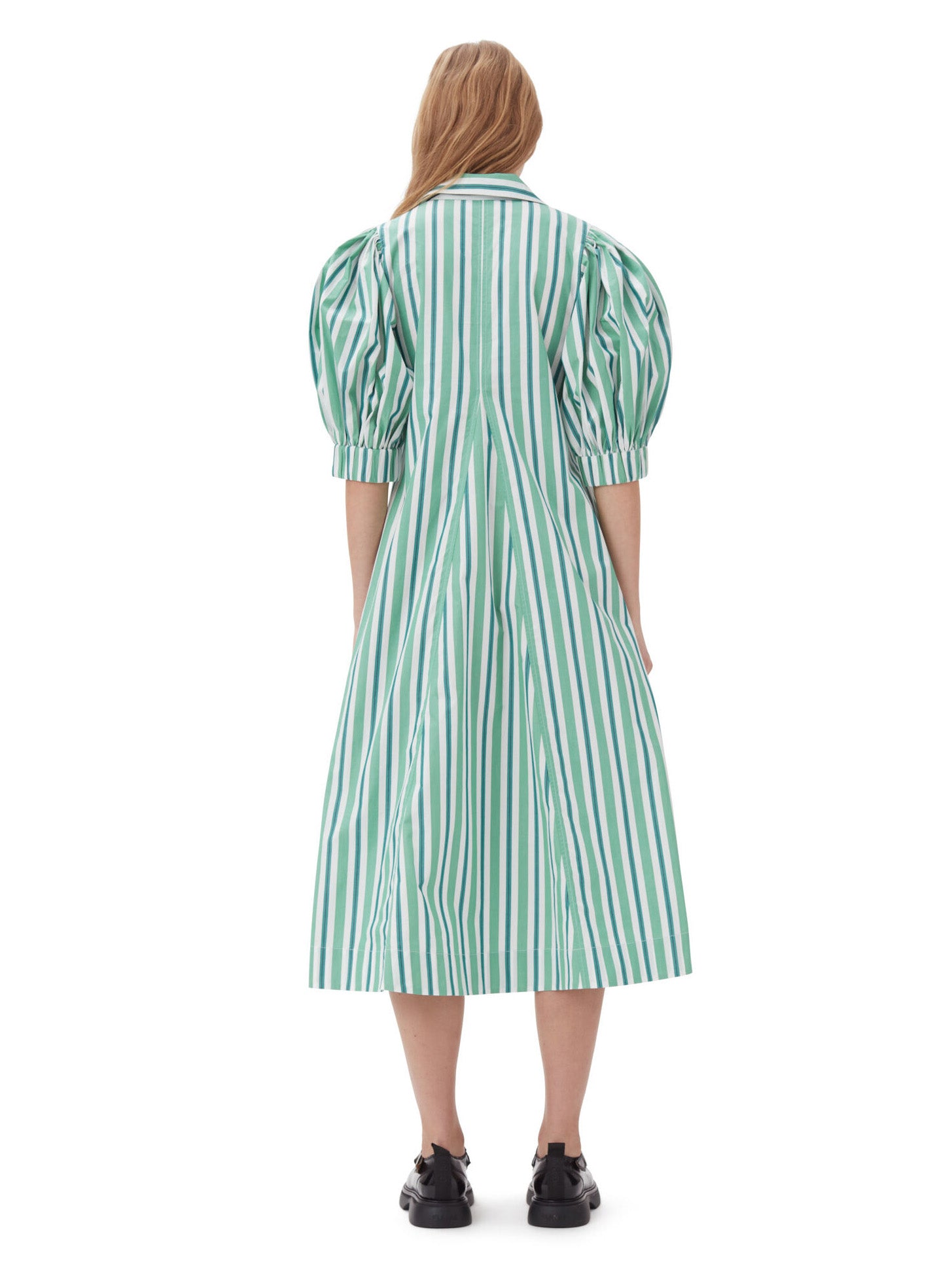 Stripe Cotton Collar Long Dress