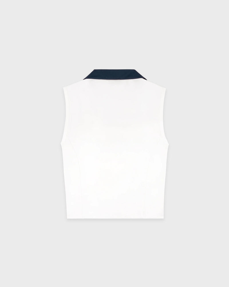 SRC logo sports polo vest, white-navy
