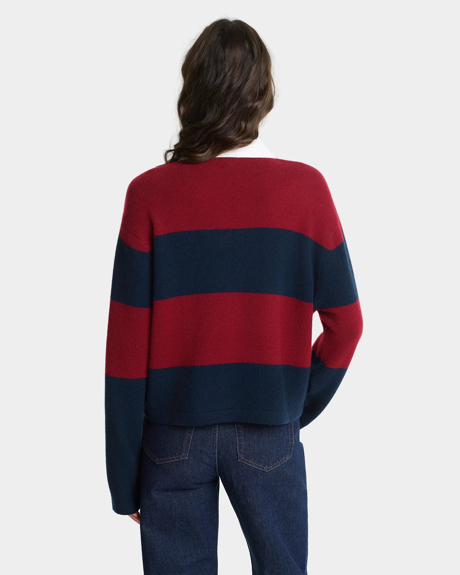 Serif logo cashmere rugby polo, merlot-navy