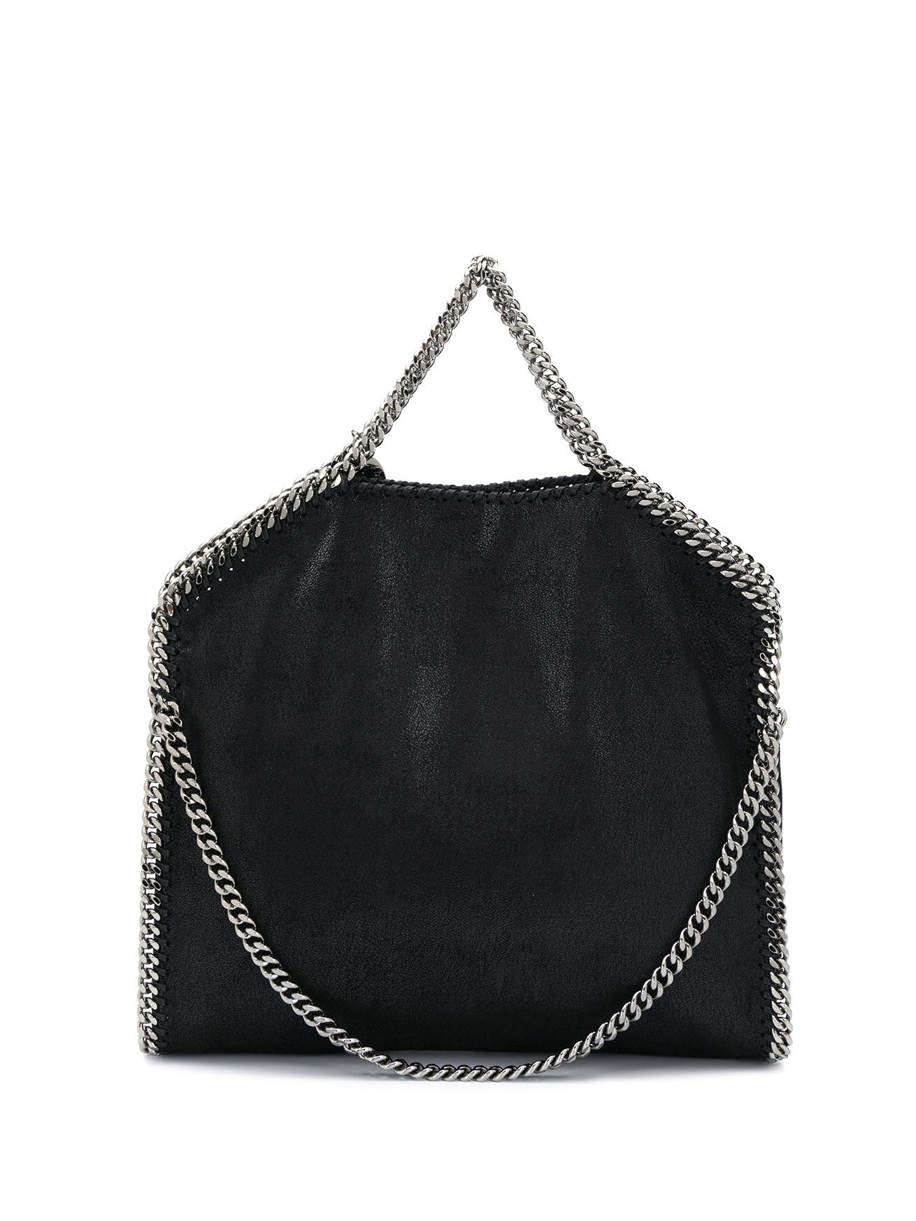 Falabella fold over tote, black w. silver chain