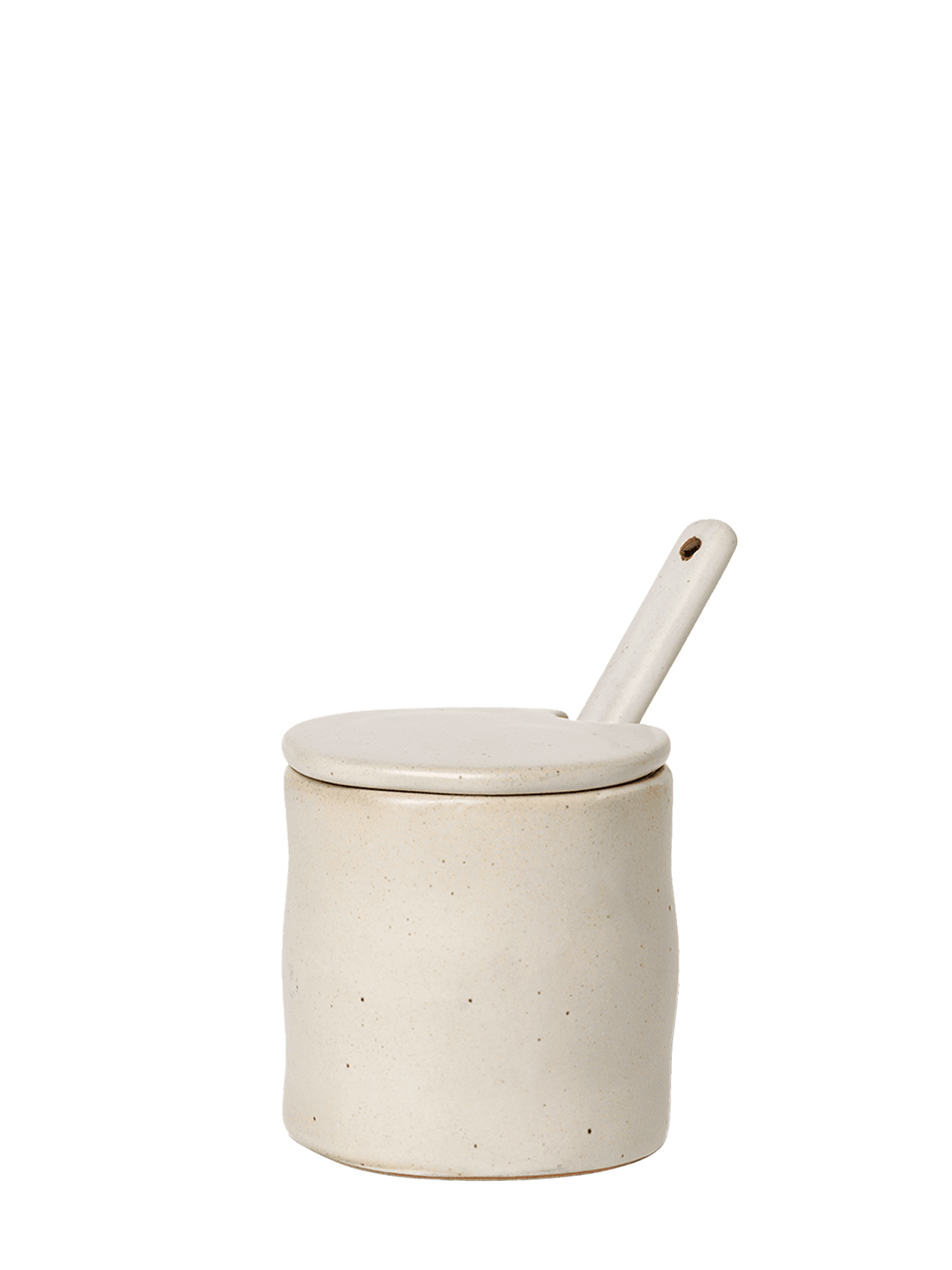 Flow Jar with spoon, Off-white w/Speckles