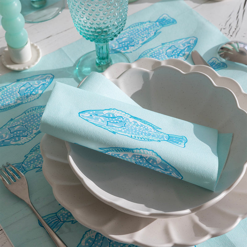 Koi fish dinner napkins, blue (40 x 40cm)