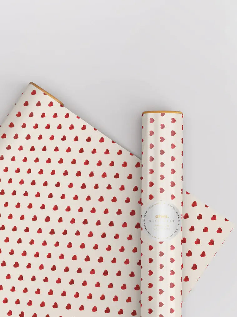 Red hearts wrapping paper roll