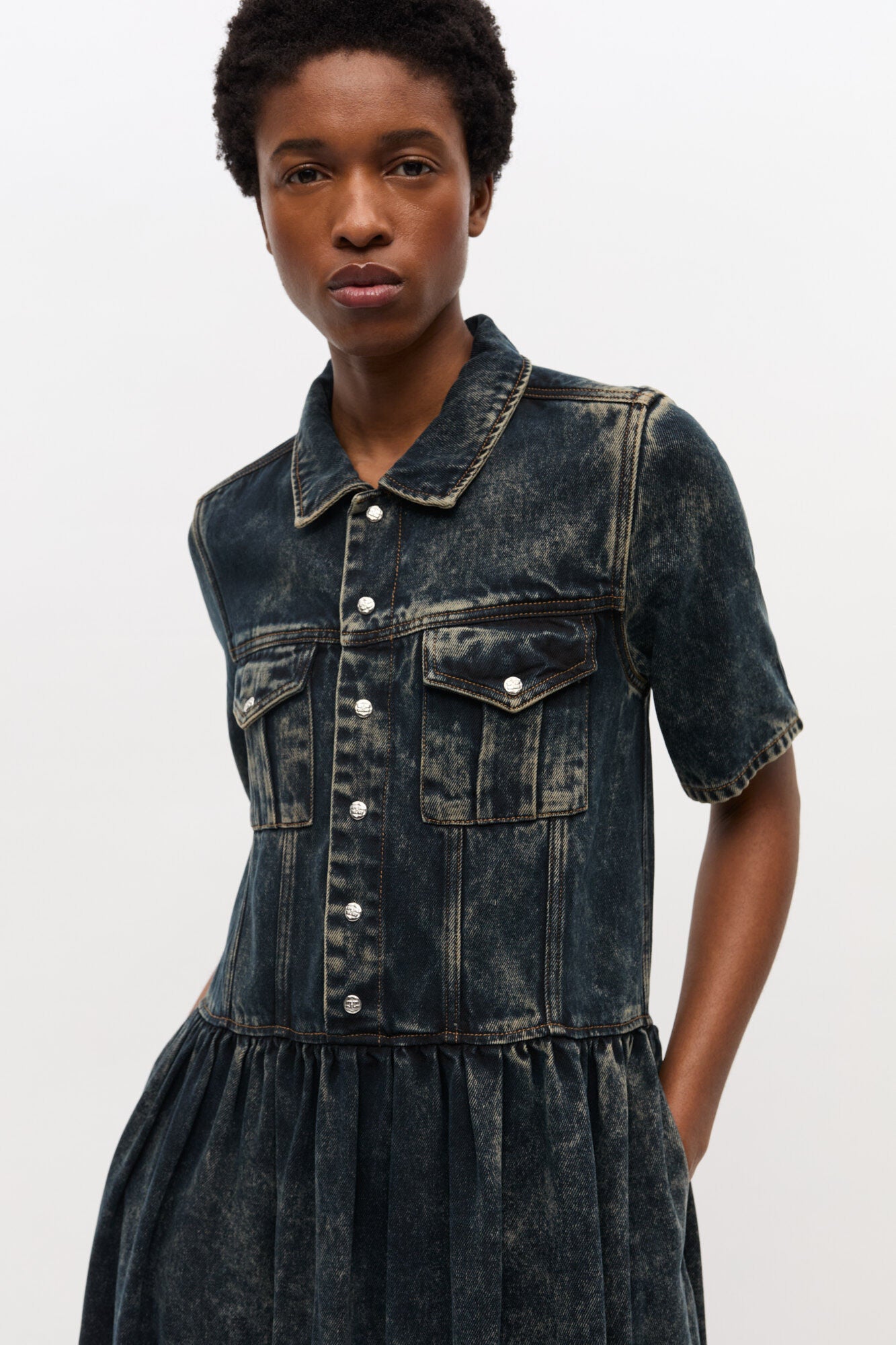 Light Denim Long Dress, washed black