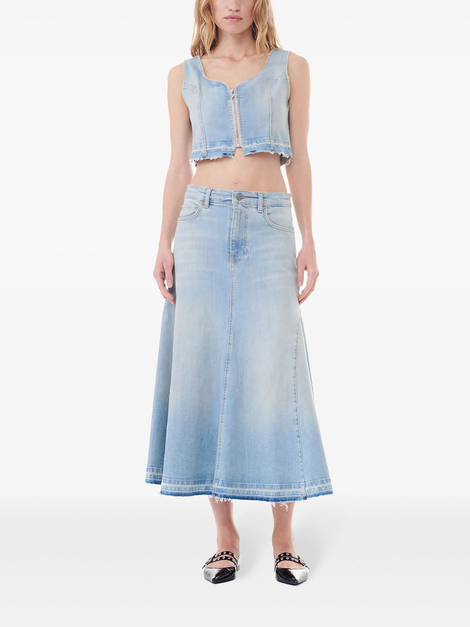 Tint Denim Midi Skirt, blue