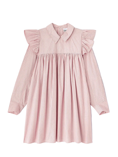 Oxford stripe mini frill dress, pink