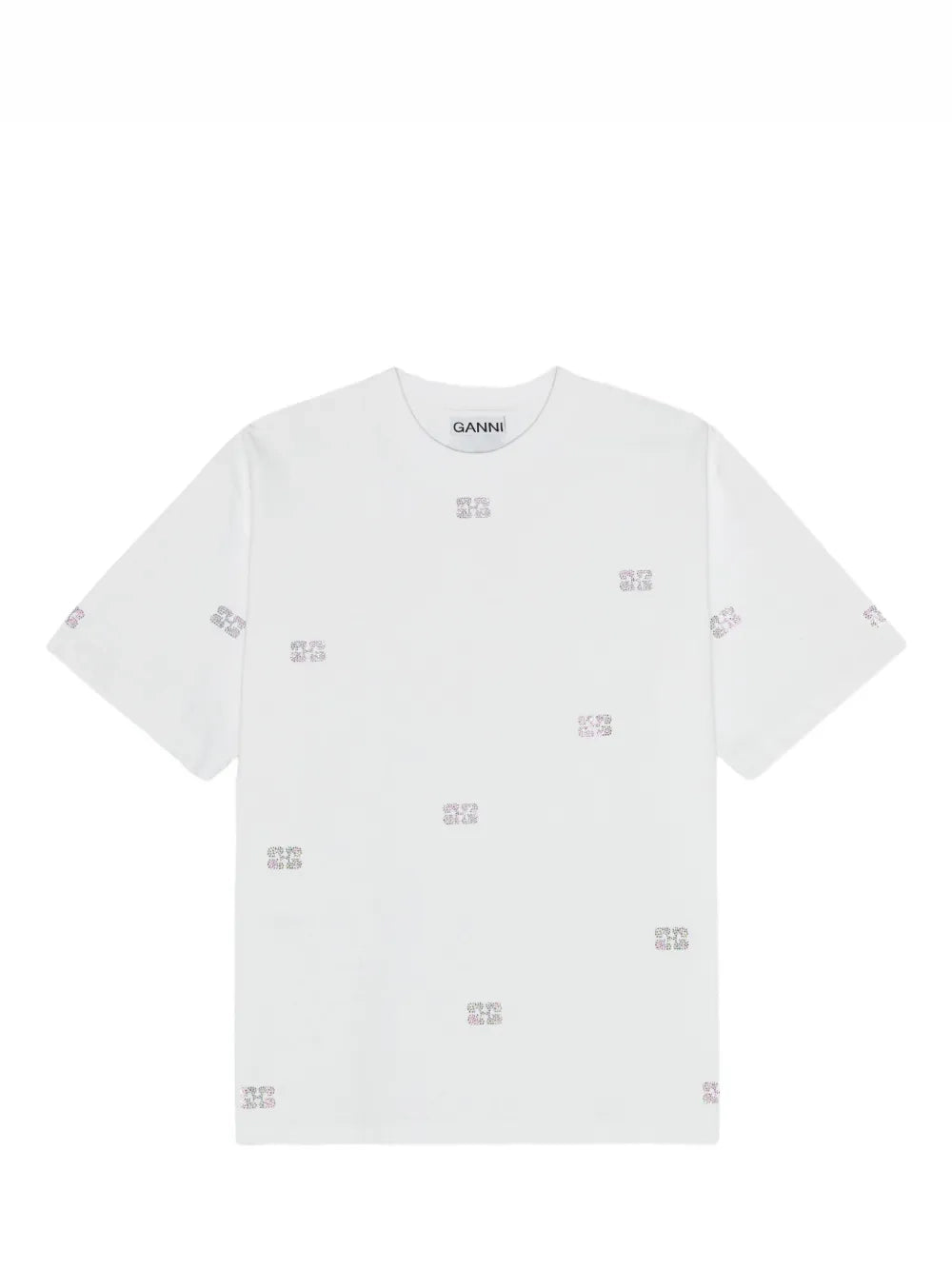 Drop shoulder rhinestone heavy cotton t-shirt, white