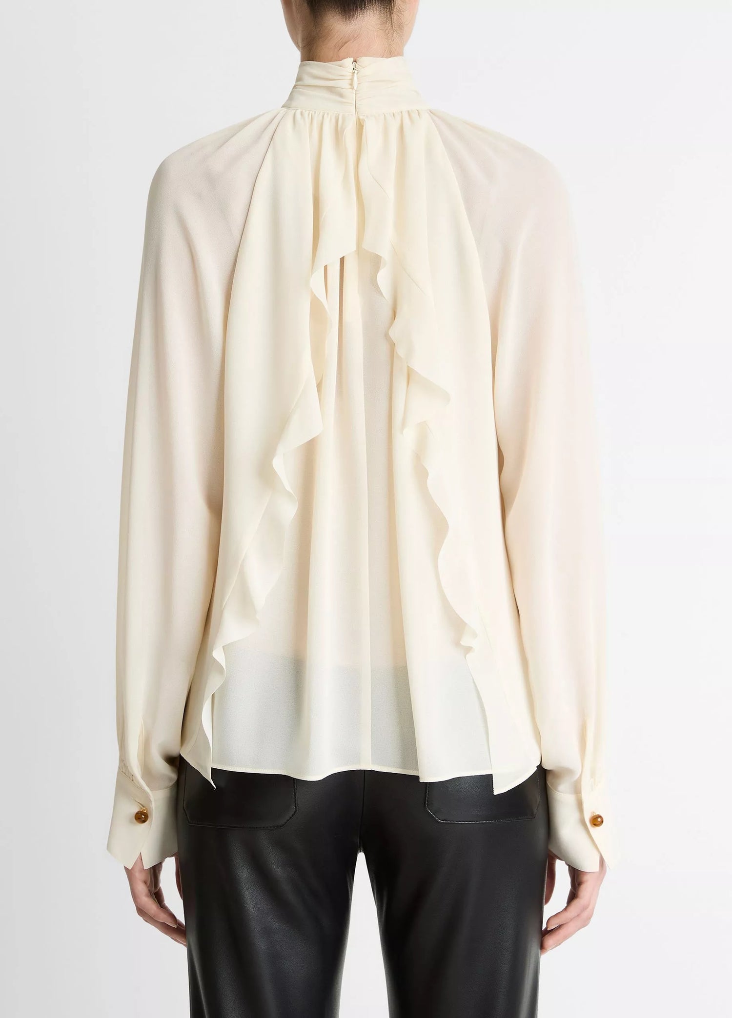 Gathered draped neck blouse, cream