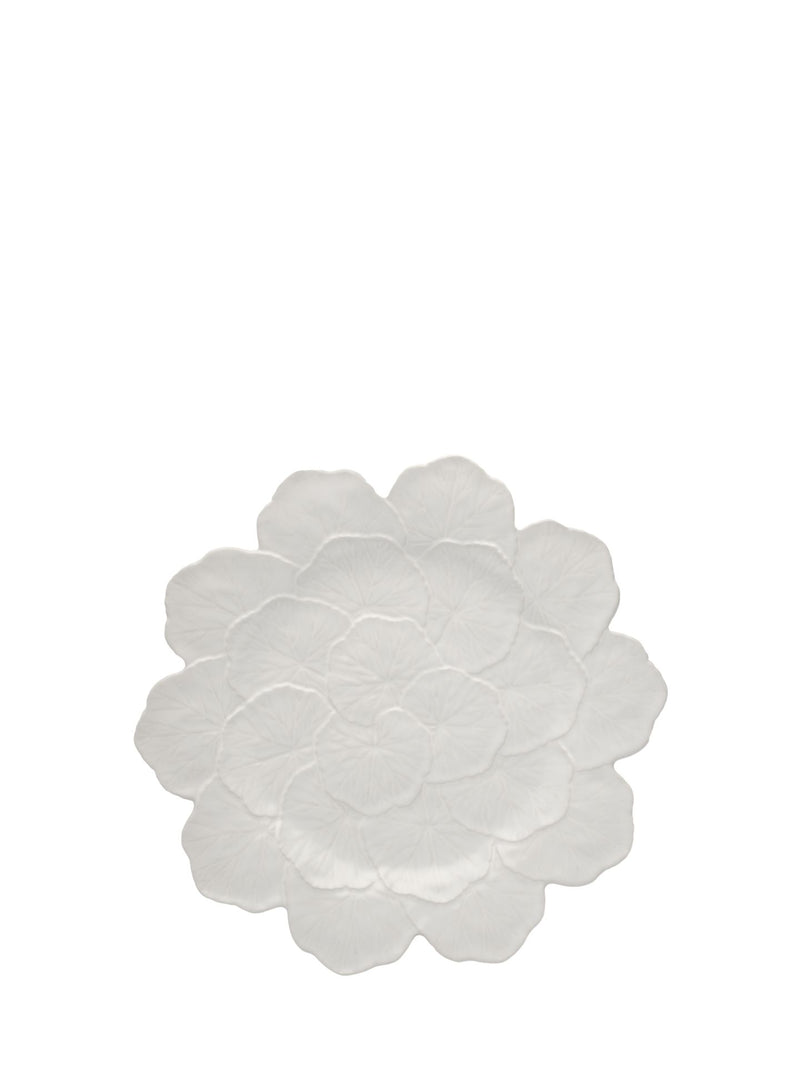 White flower-shaped plate on a white background