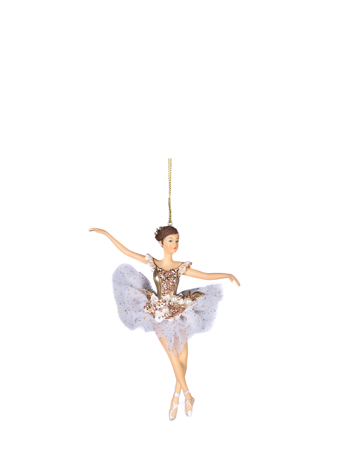Lilac tulle pearl ballerina pearl ornament, brown hair
