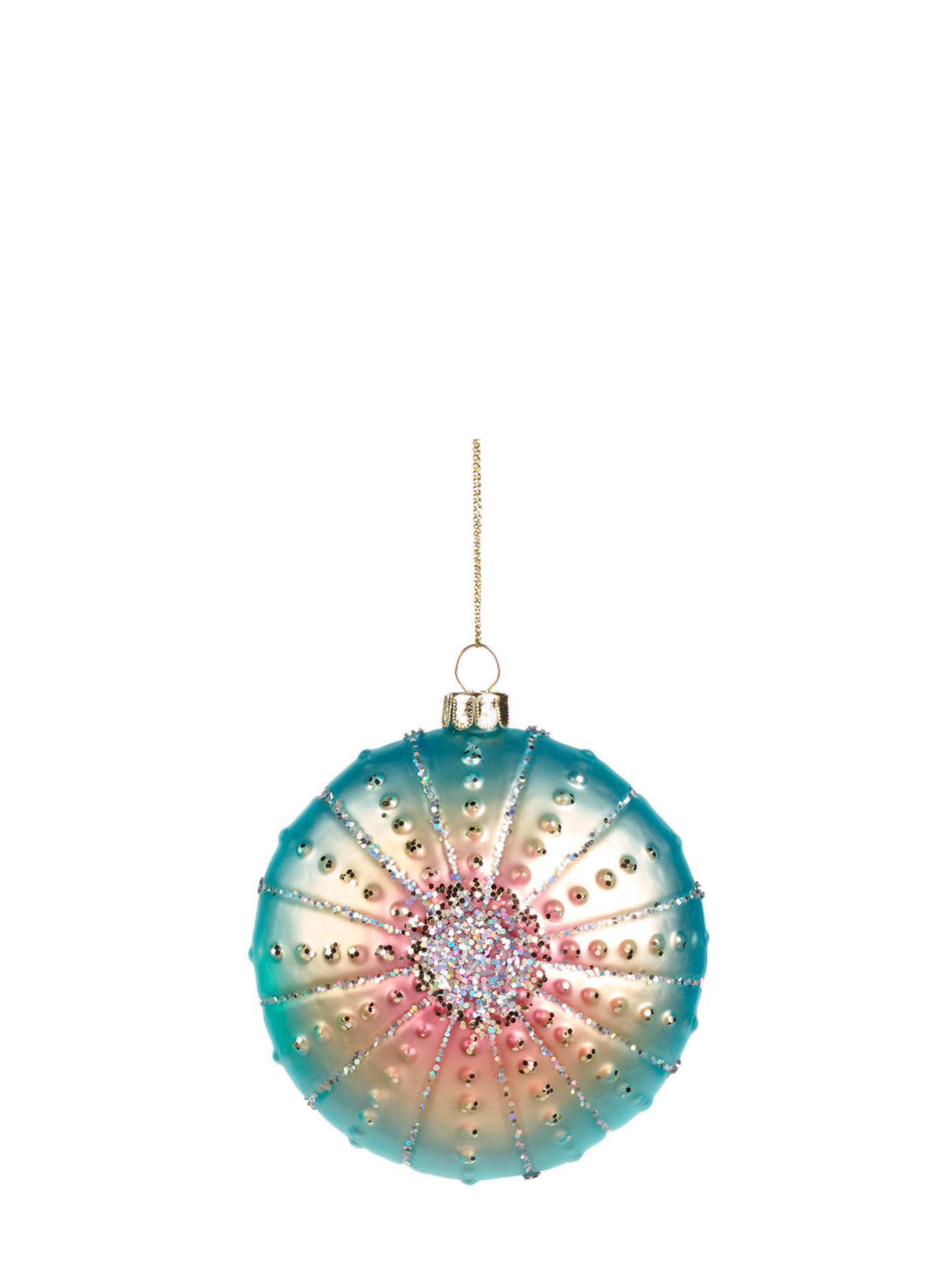 Pearl sea urchin glass ornament, orange and pink