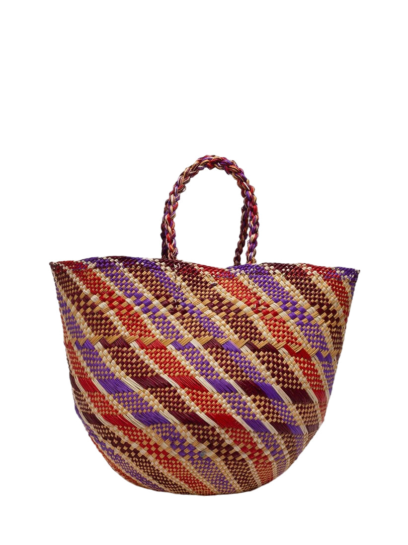 Canasto Bag medium, red-mauve stripes