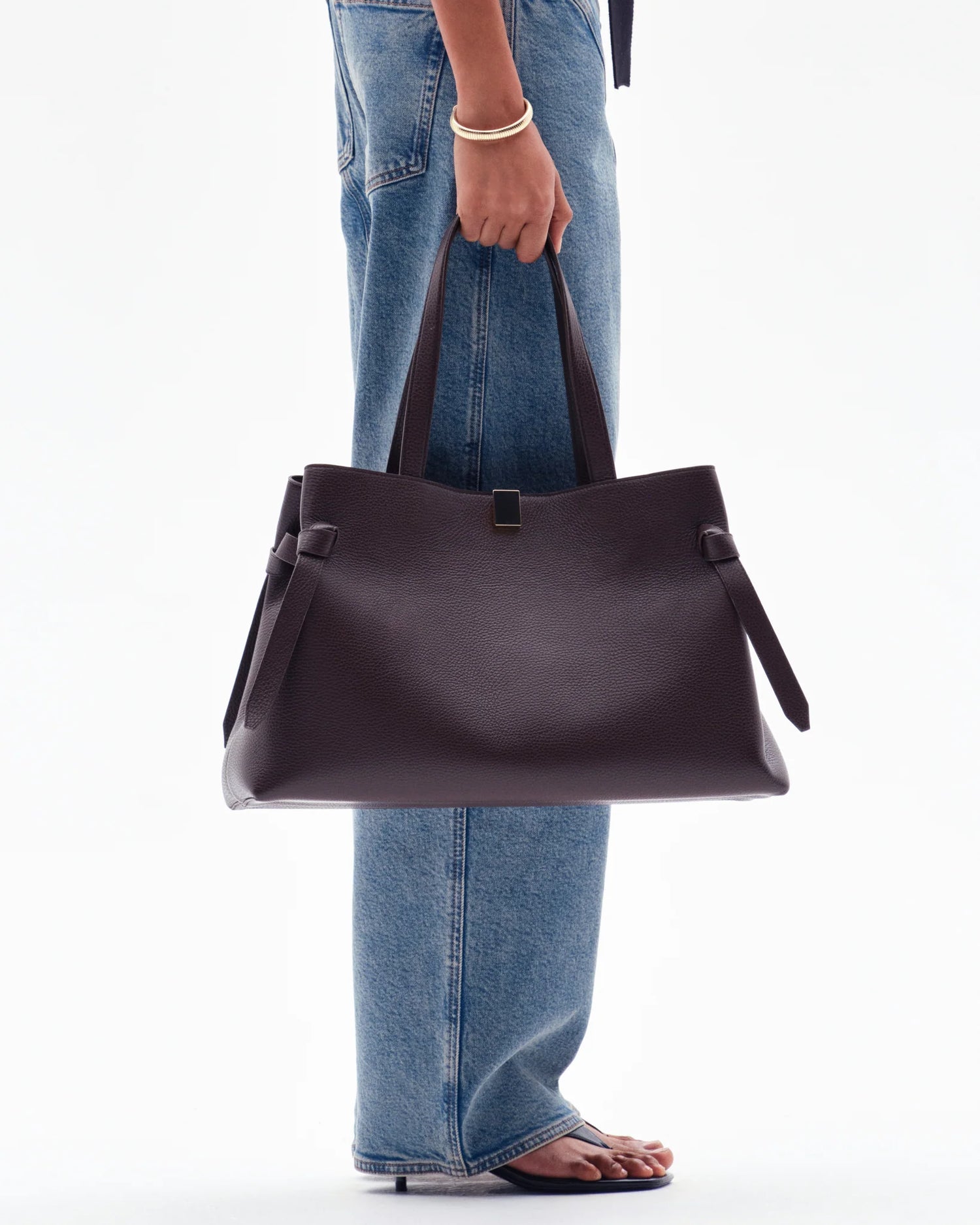 Gyoza tote, espresso pebble grain leather