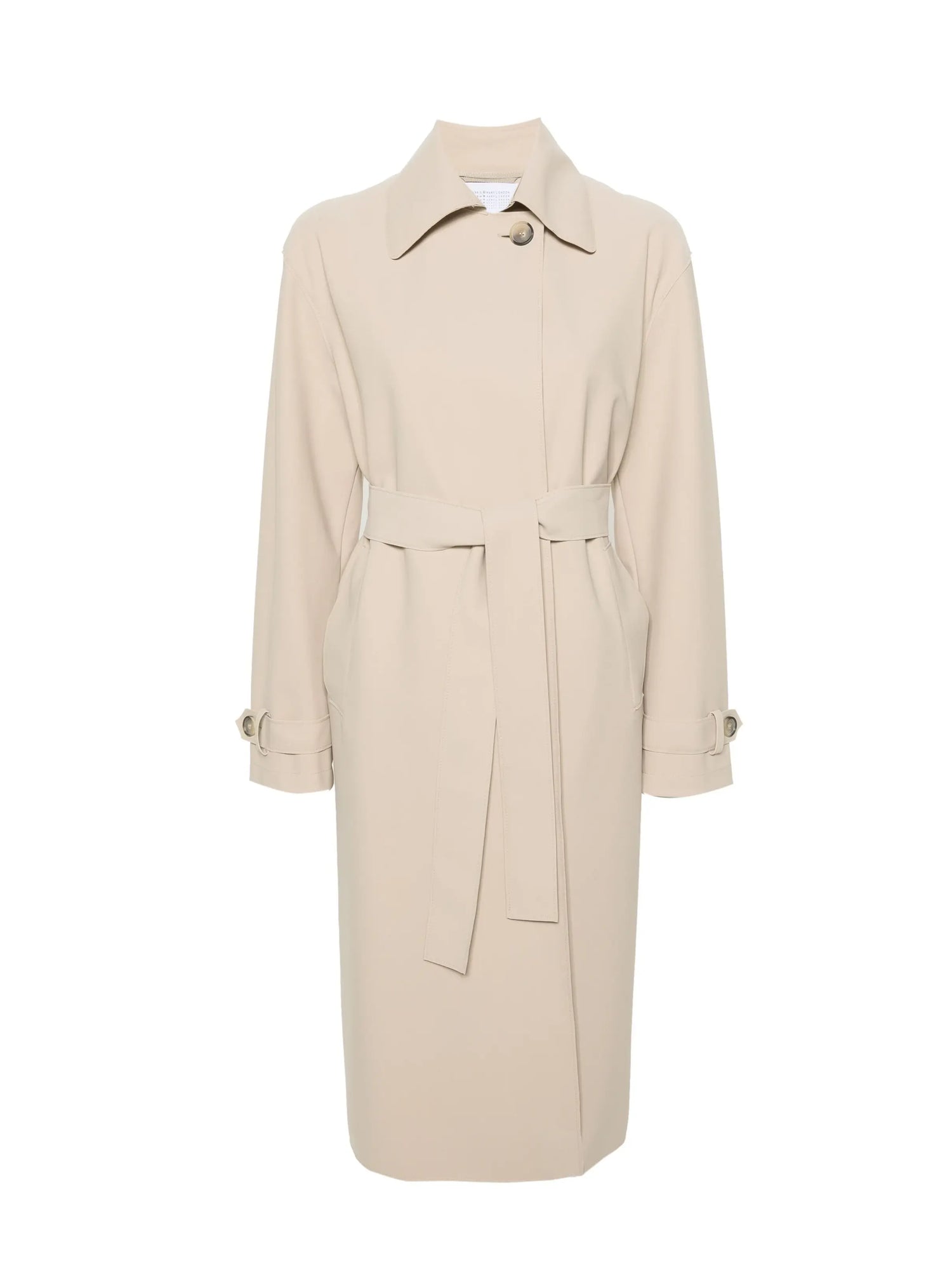 Dropped shoulder belted mac coat scuba, beige