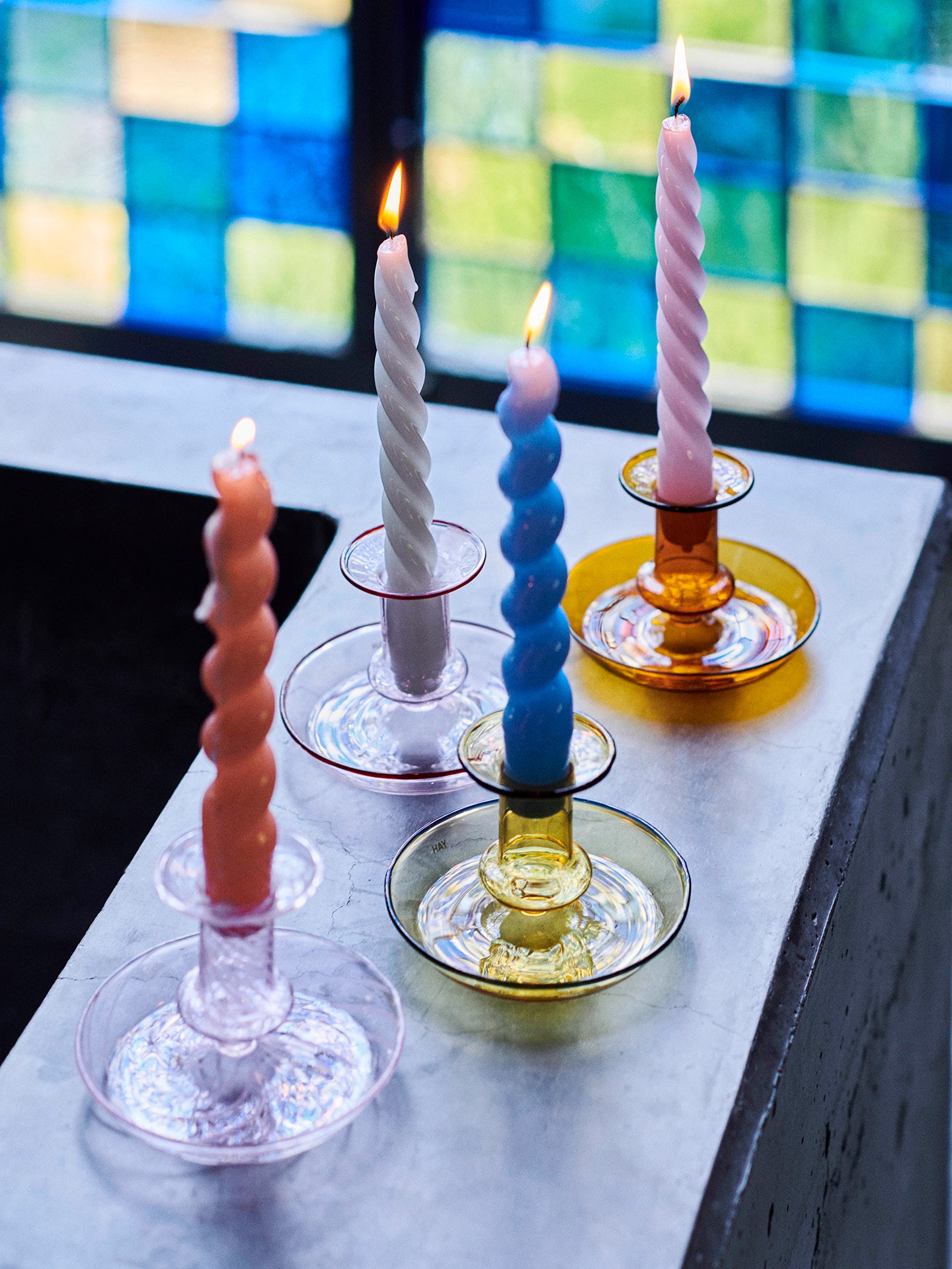 Twisted Candle Set of 6, different colours