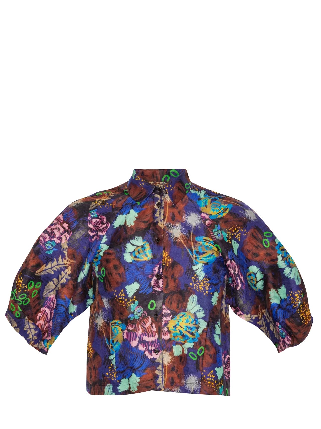 Case linen-silk collared shirt, multicolour print