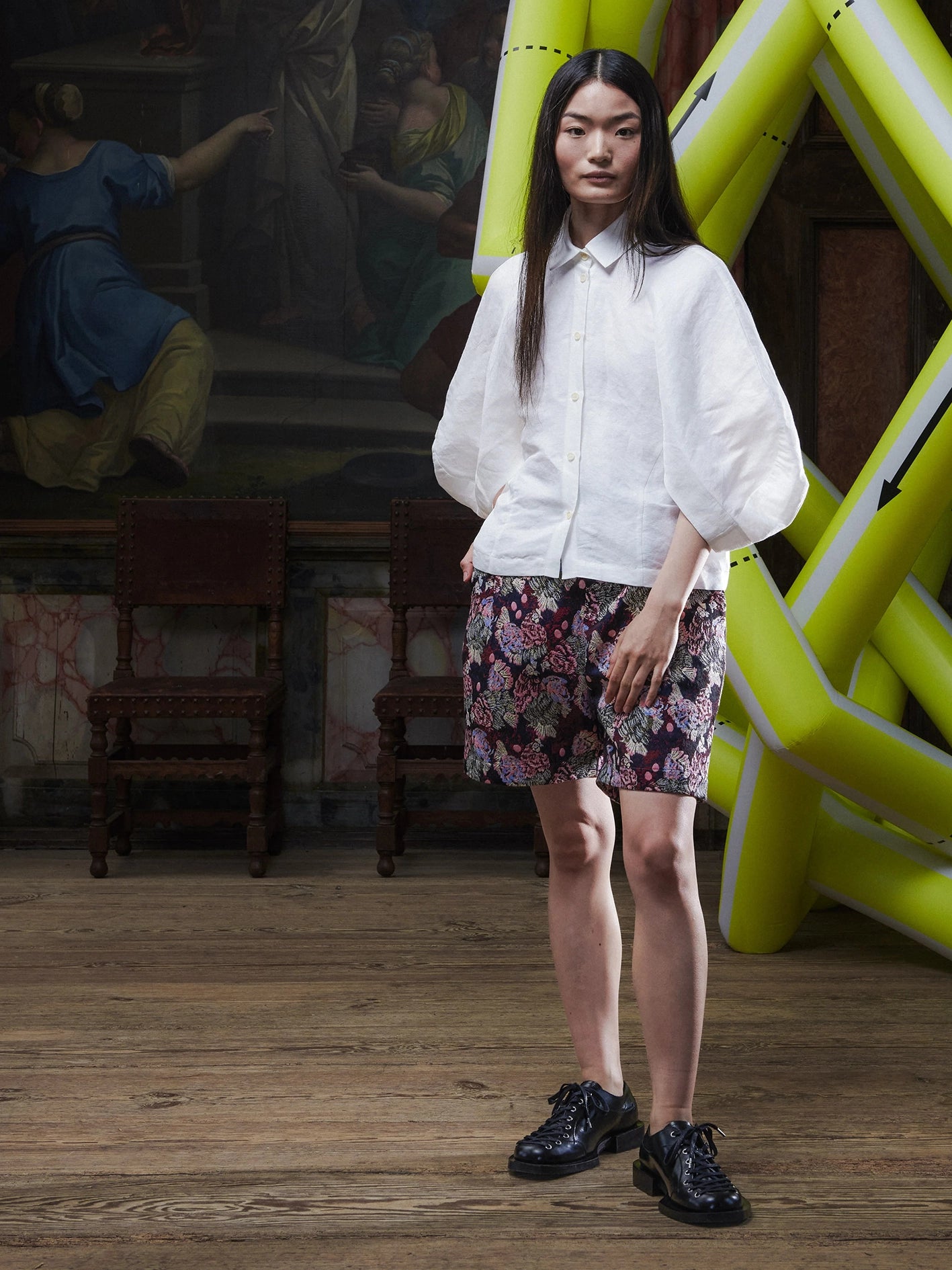 Case linen-silk collared shirt, white