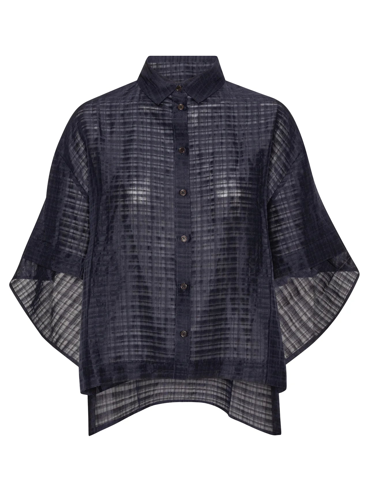 Square shirt in silk-linen, navy