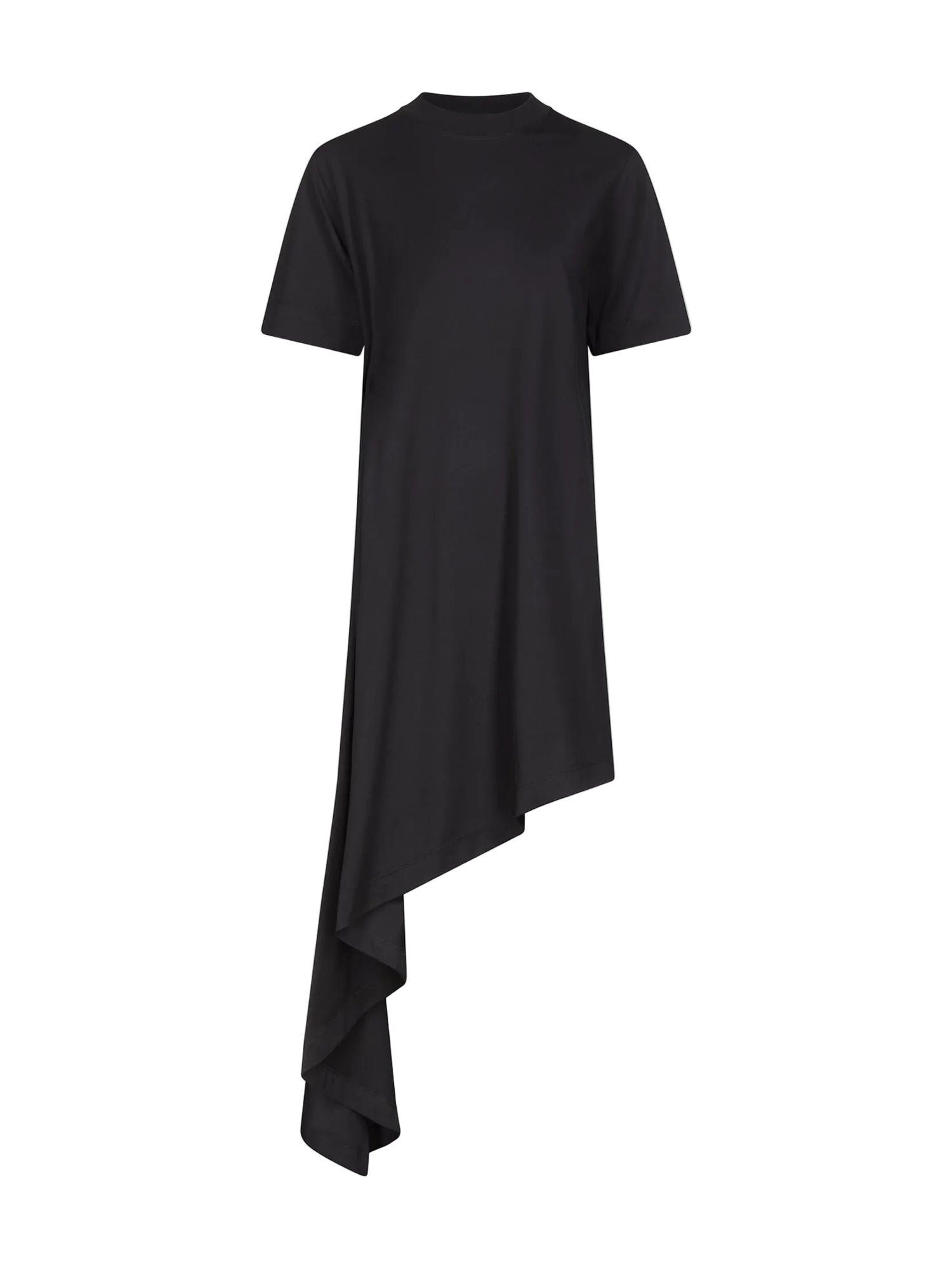 Black dress with an asymmetrical hem on a white background