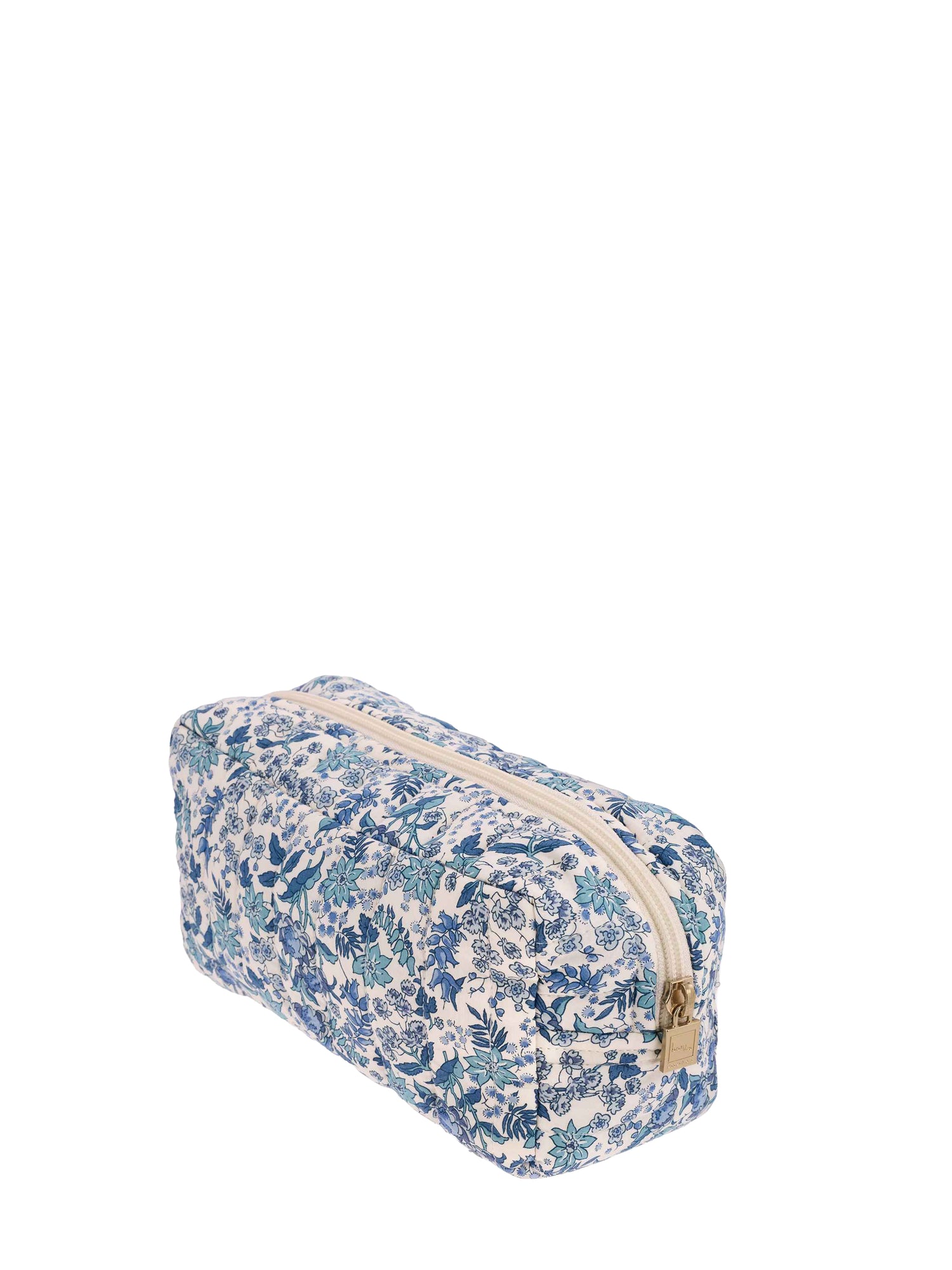 Rectangular pouch with floral pattern and zipper on a white background