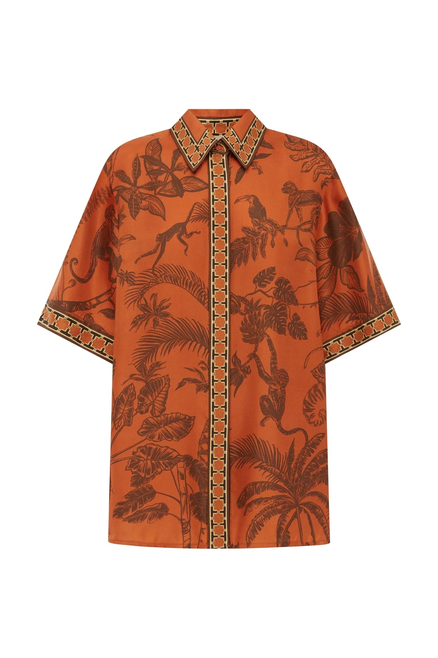 Monkey dance silk shirt, rust orange