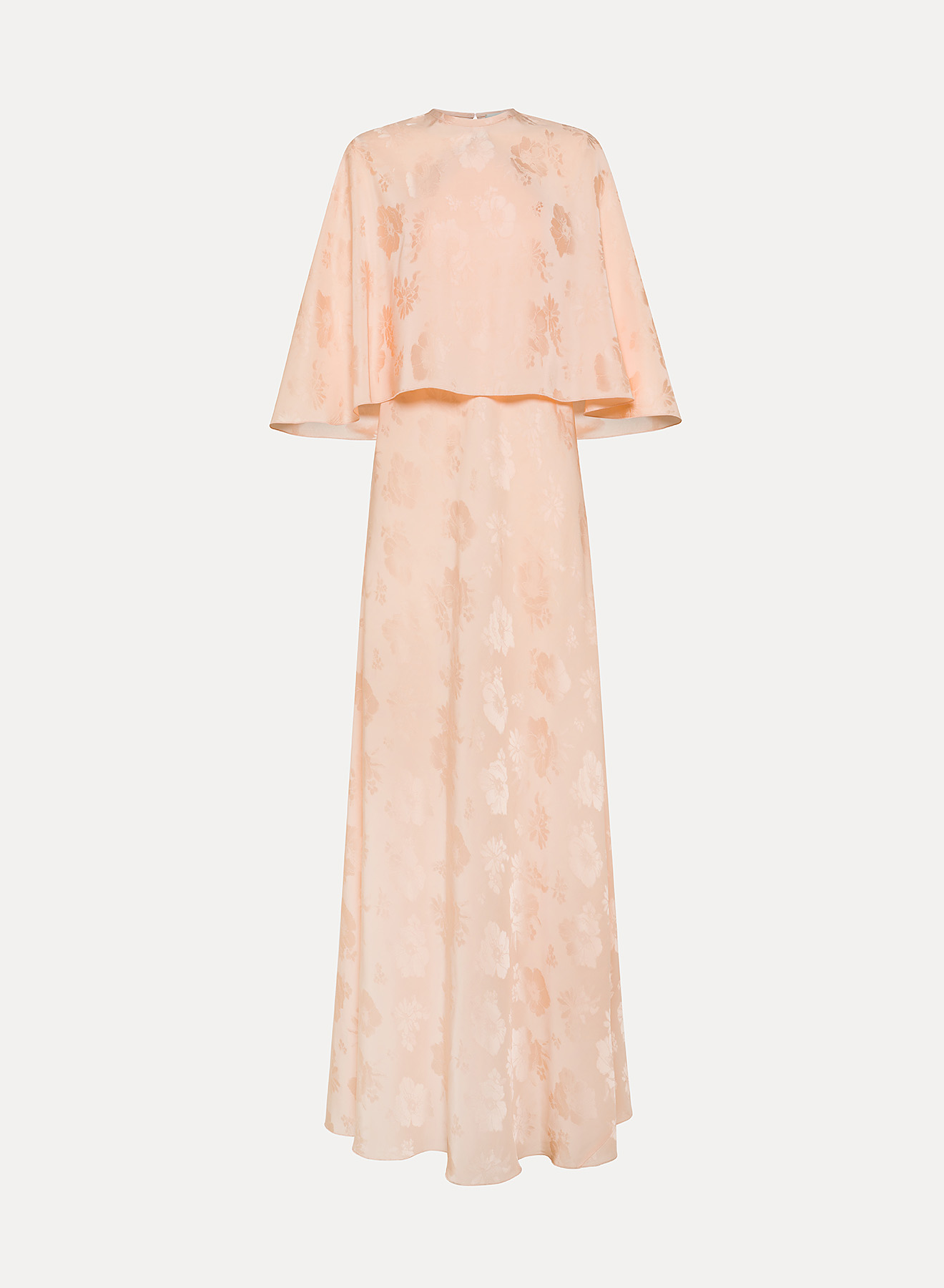 Fluid bouquet jacquard bias dress with cape, peach