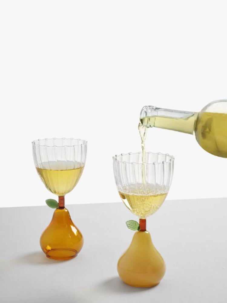 Pear wine glass, yellow, Fruits & Flowers Collection