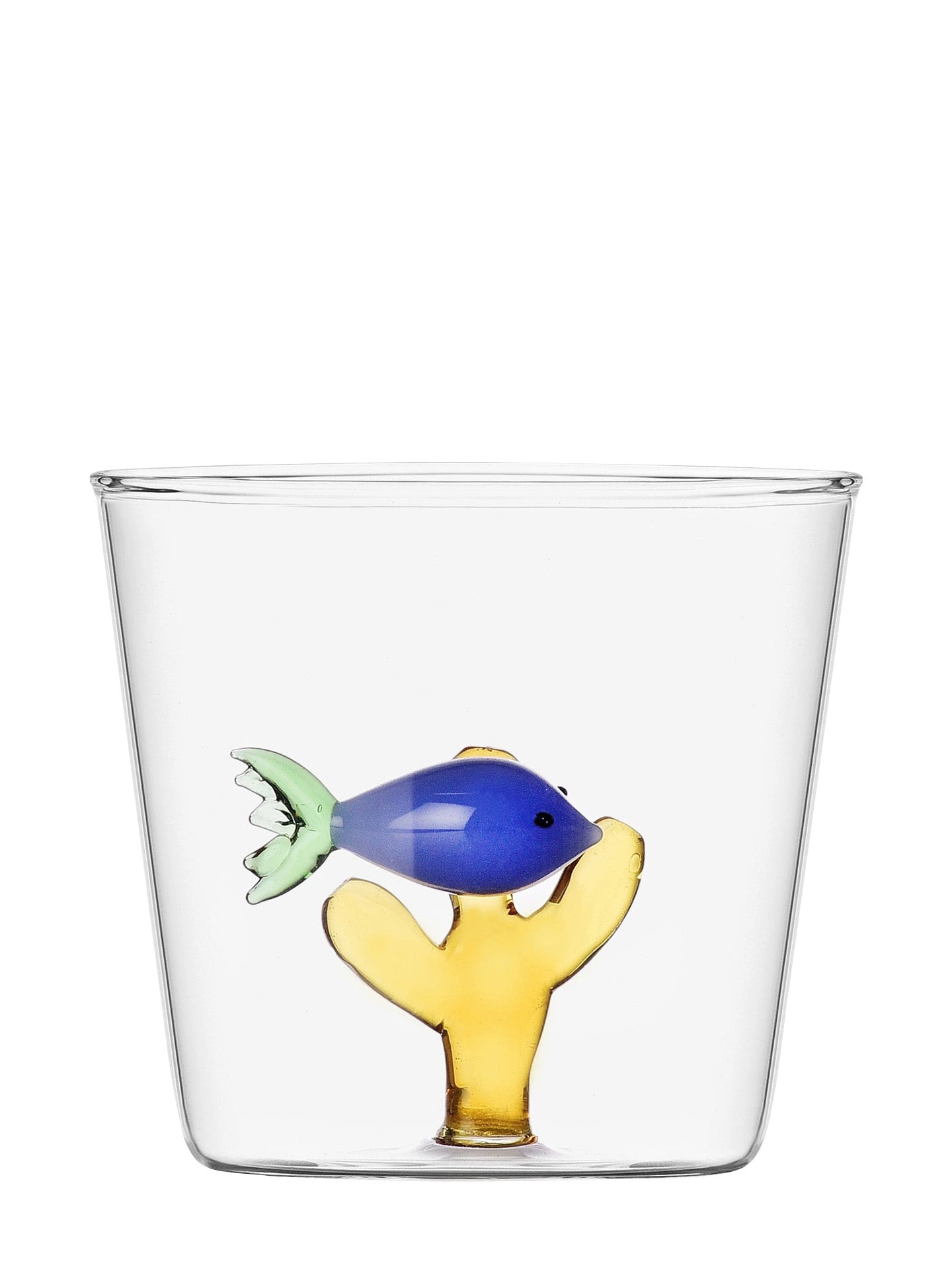 Blue Fish & Amber Seaweed Glass Tumbler, Marine Garden Collection