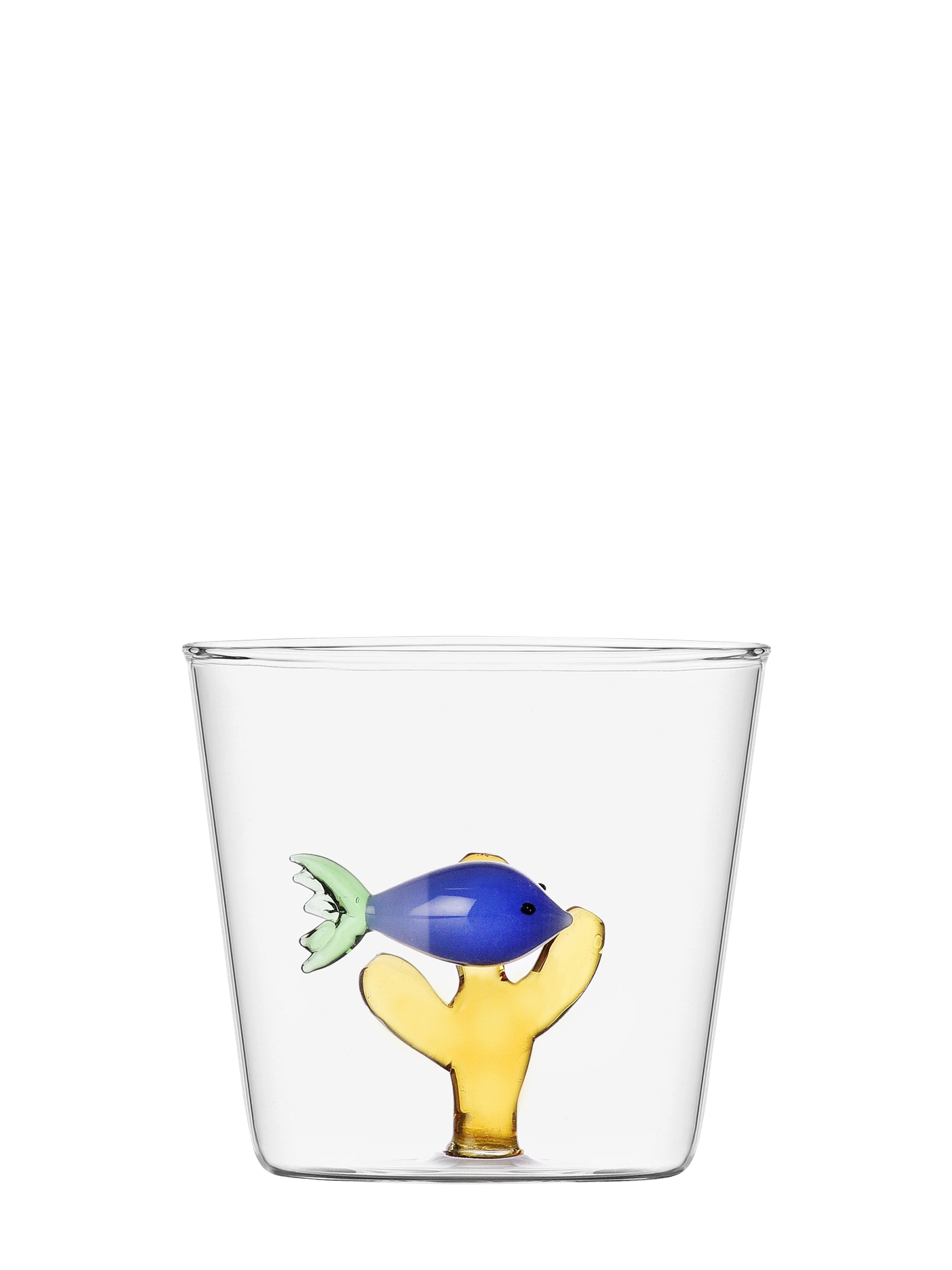 Blue Fish & Amber Seaweed Glass Tumbler, Marine Garden Collection