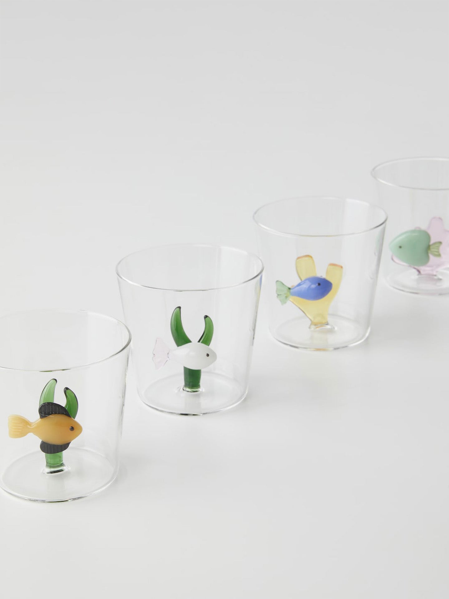 Green Fish in Pink Seaweed Glass Tumbler, Marine Garden Collection
