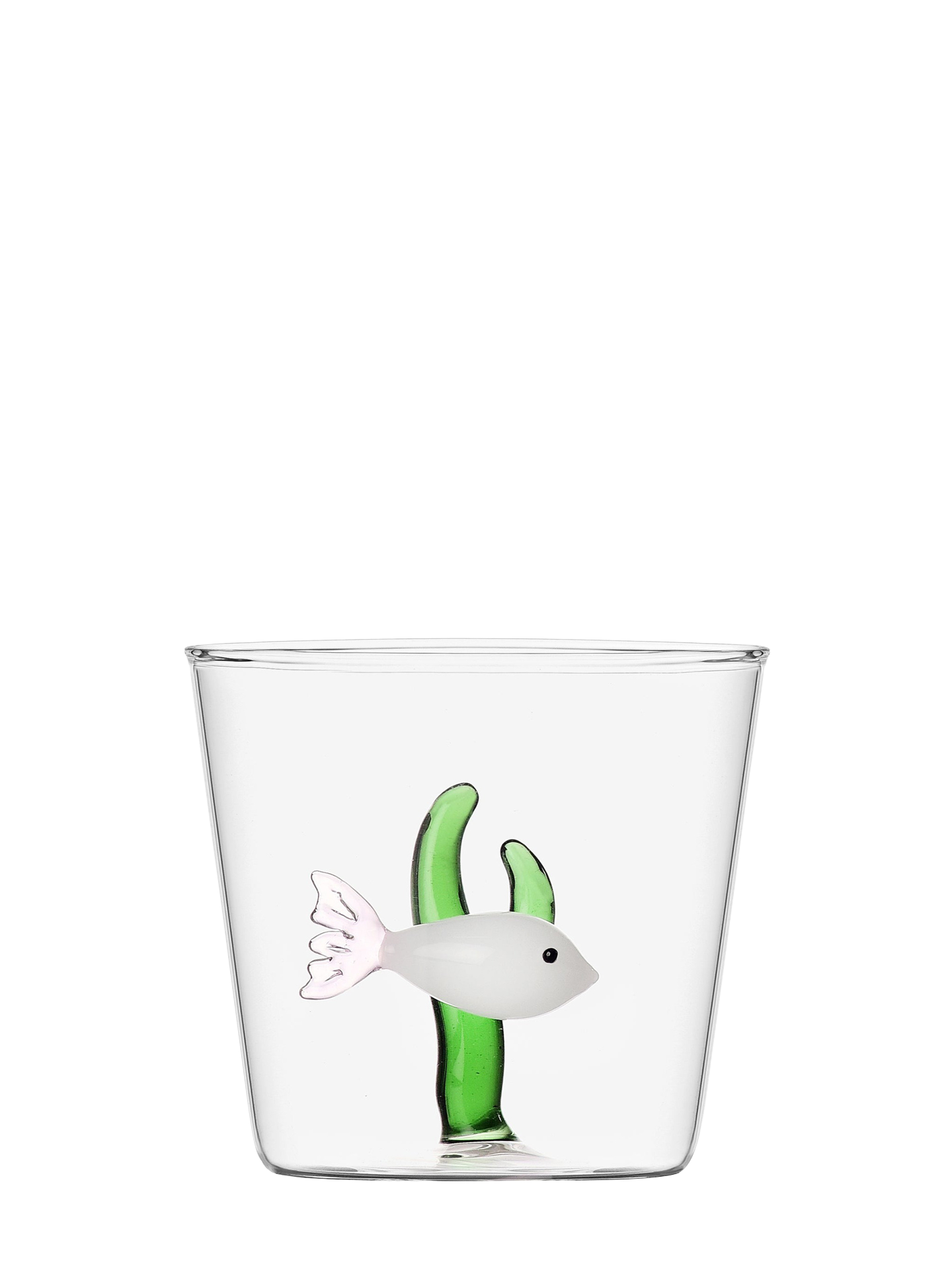 White Fish, Green Seaweed Glass Tumbler, Marine Garden Collection