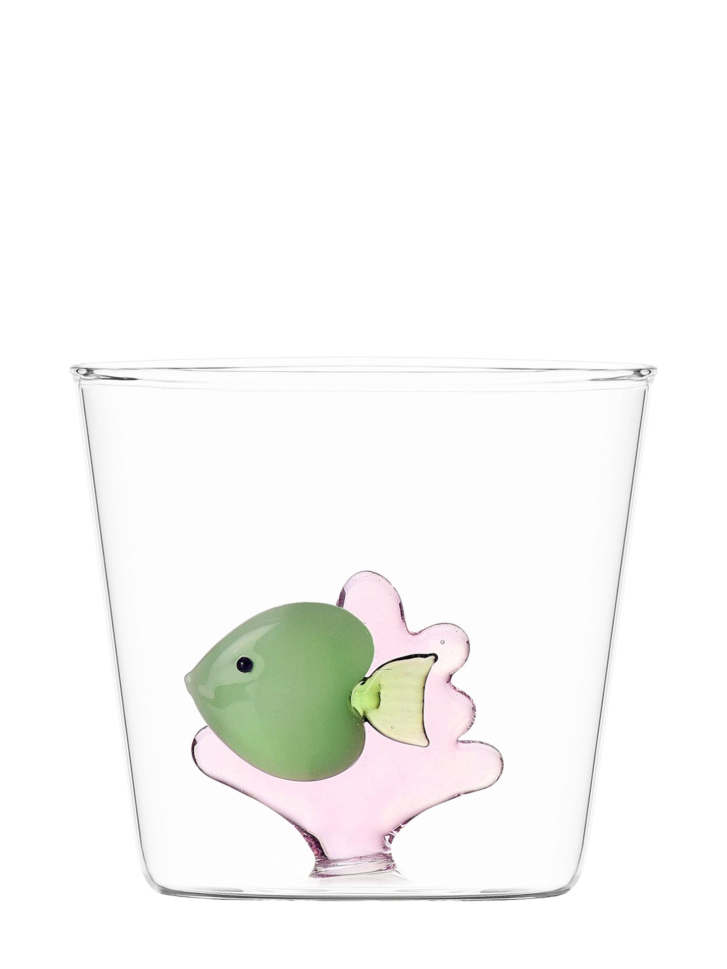Green Fish in Pink Seaweed Glass Tumbler, Marine Garden Collection