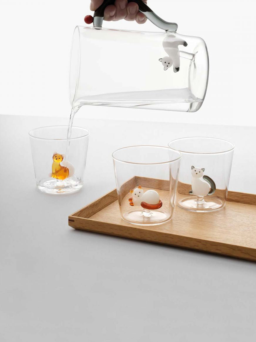 Cat tumbler the Sleepy Amber Cat w/ White Tail