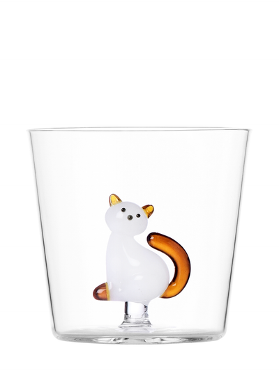 Cat tumbler White Cat amber tail