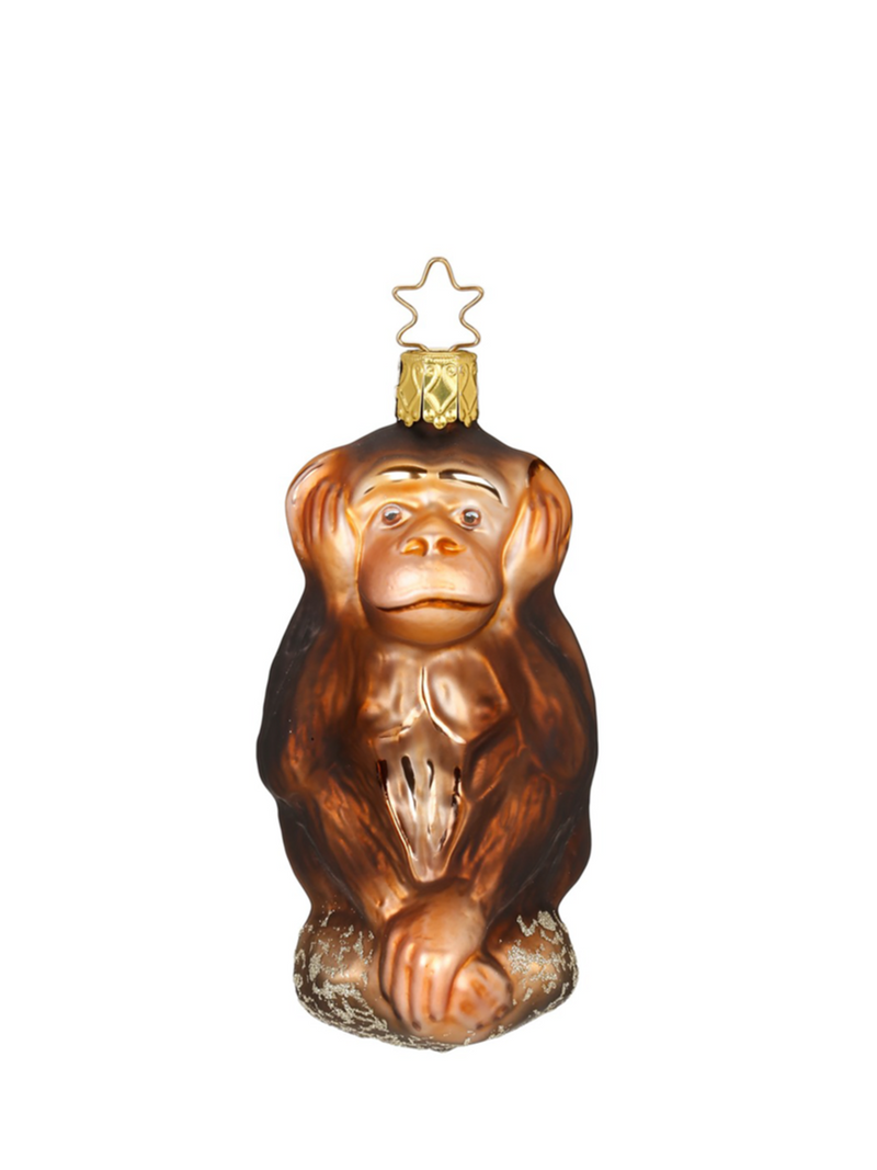 Monkey "Hear No Evil" glass ornament, brown
