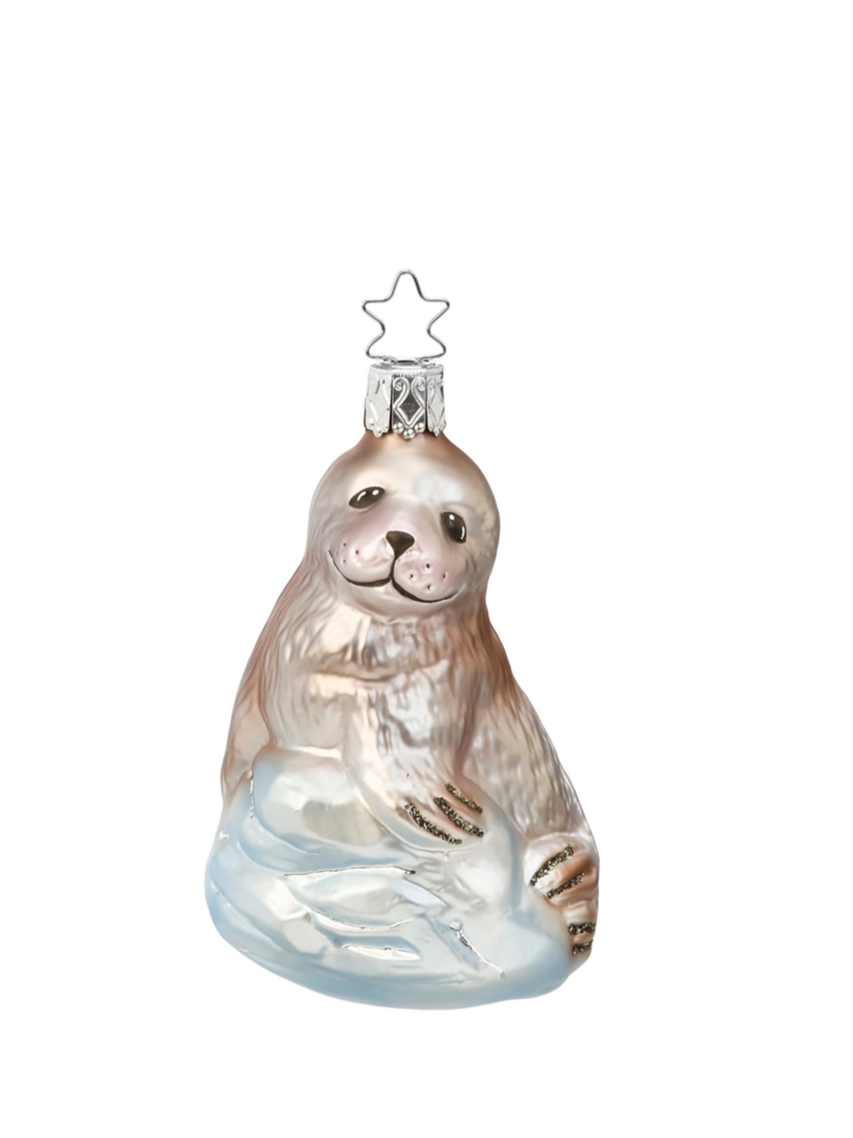 Sea Pup glass ornament, silver