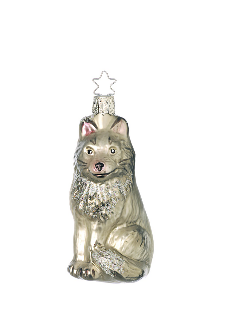 Wolf glass ornament, silver (10,5cm)