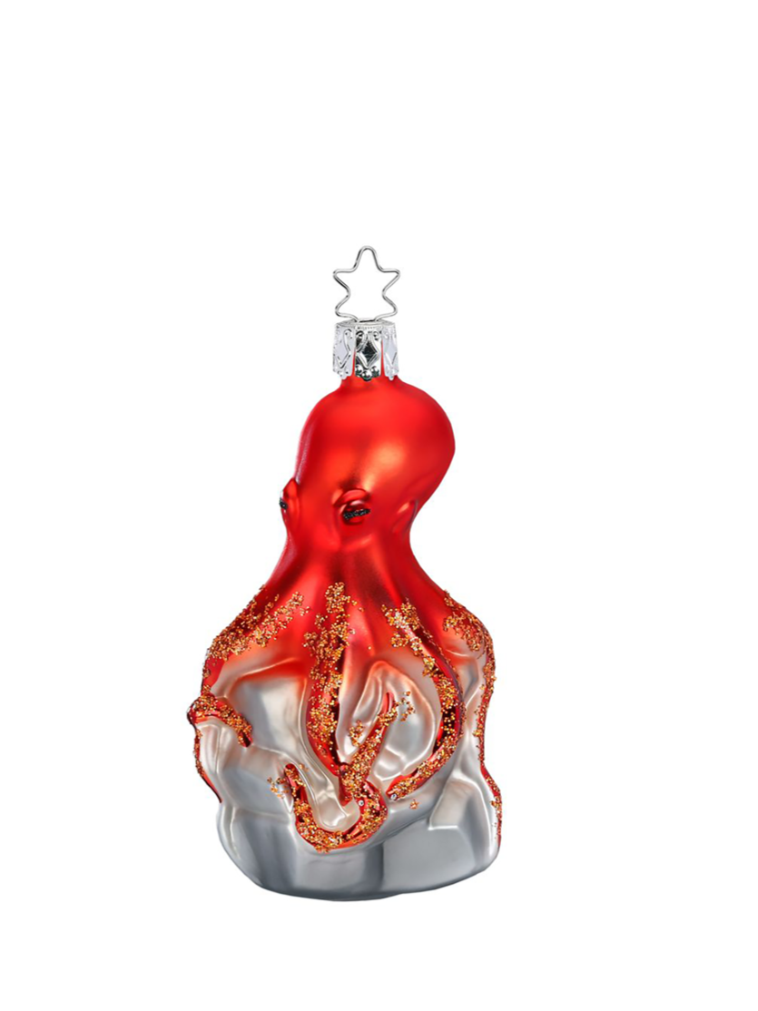 Octopus glass ornament, red (11cm)