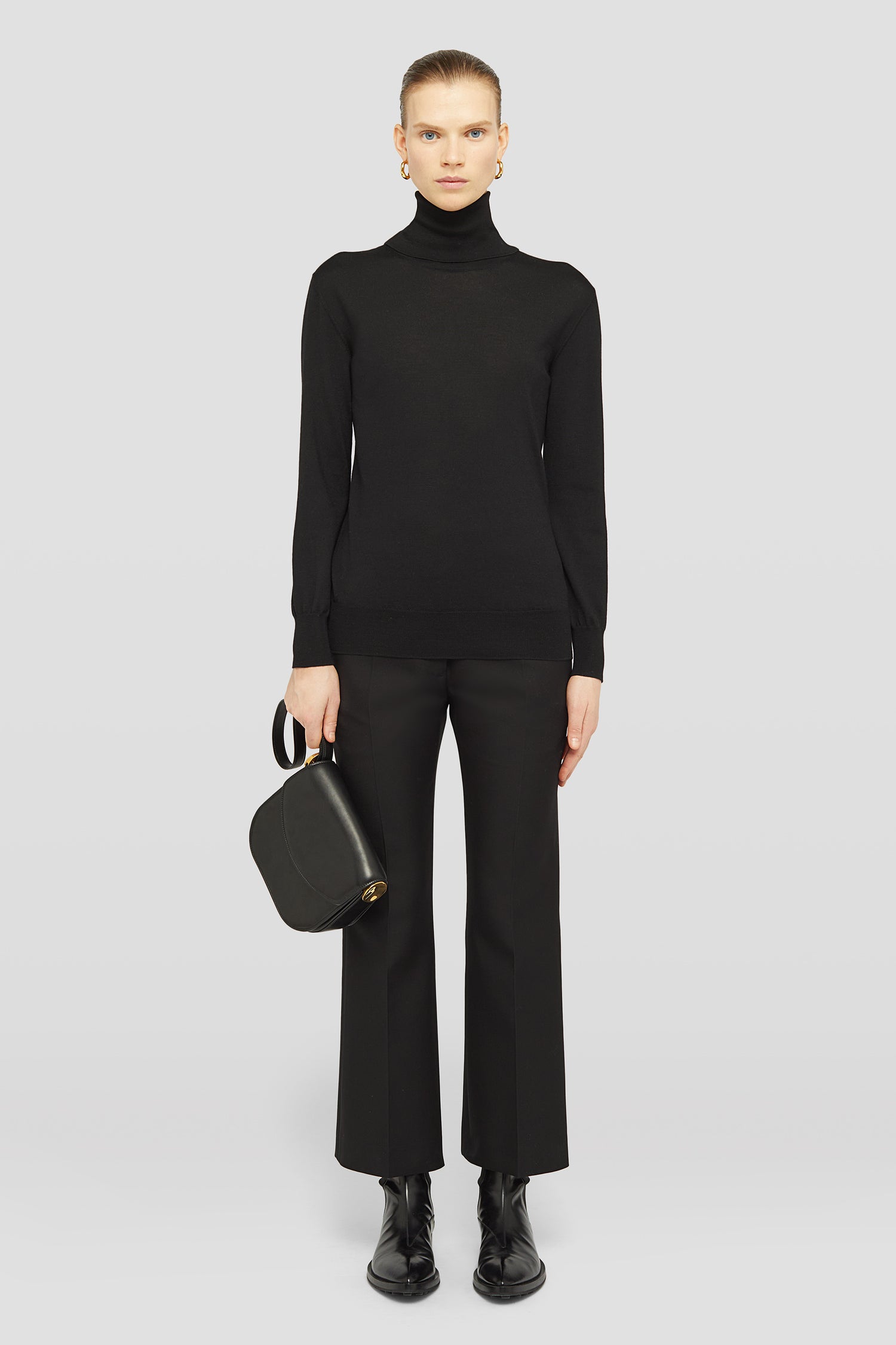 Lightweight Wool High-Neck Sweater, black