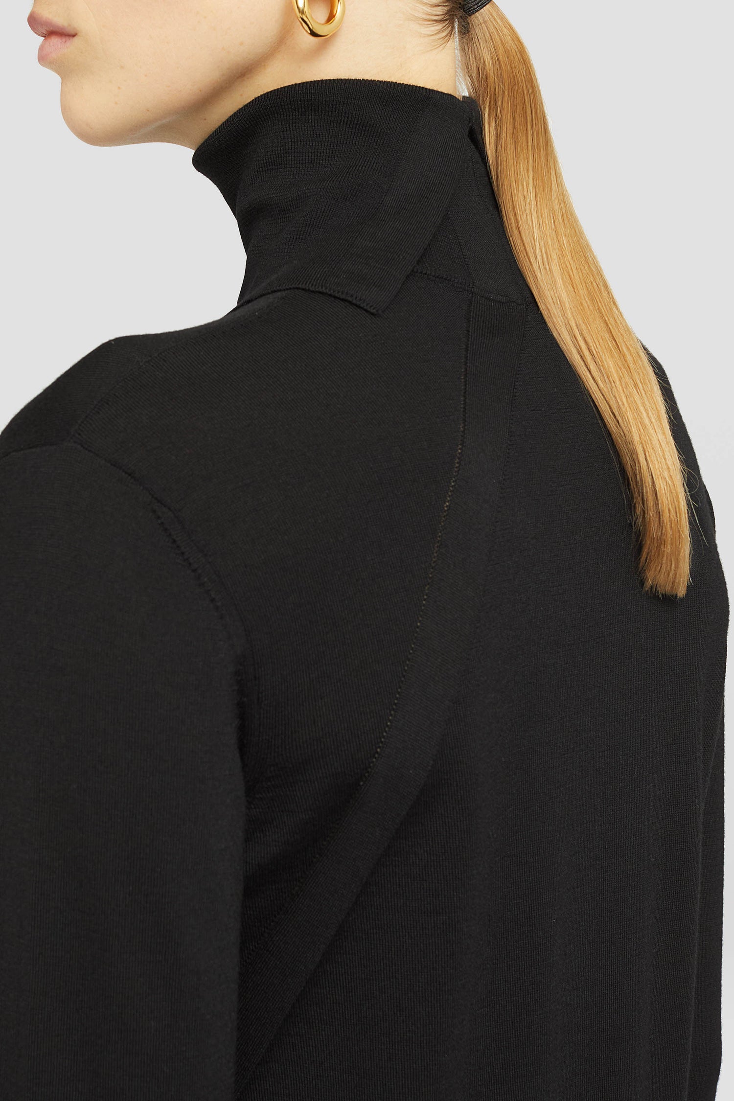 Lightweight Wool High-Neck Sweater, black