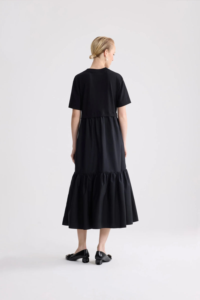 Organic cotton poplin volume midi dress, black