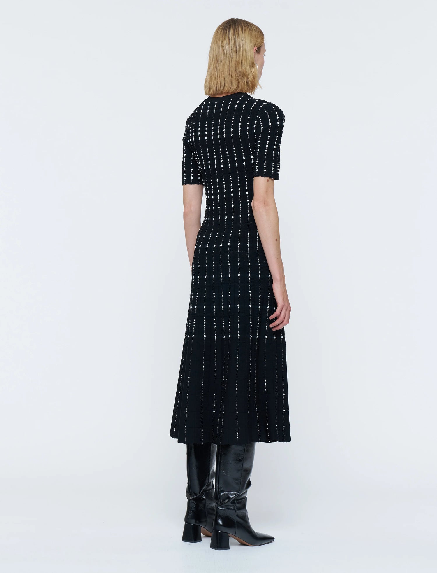 Fragmented Stripes knitted dress, black-white